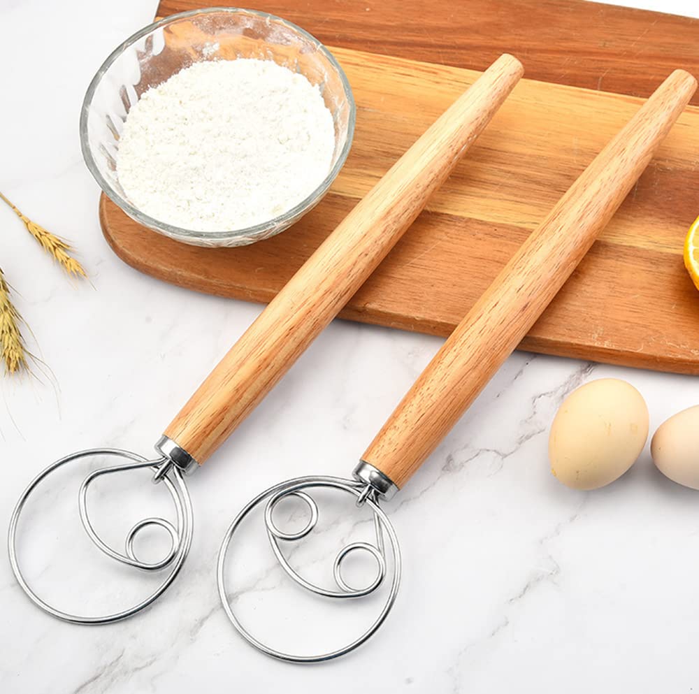 AGRUS Frusta danese per impasto, strumento per la preparazione del pane, gancio per impasto danese, grande frusta svedese in acciaio inox con manico in legno