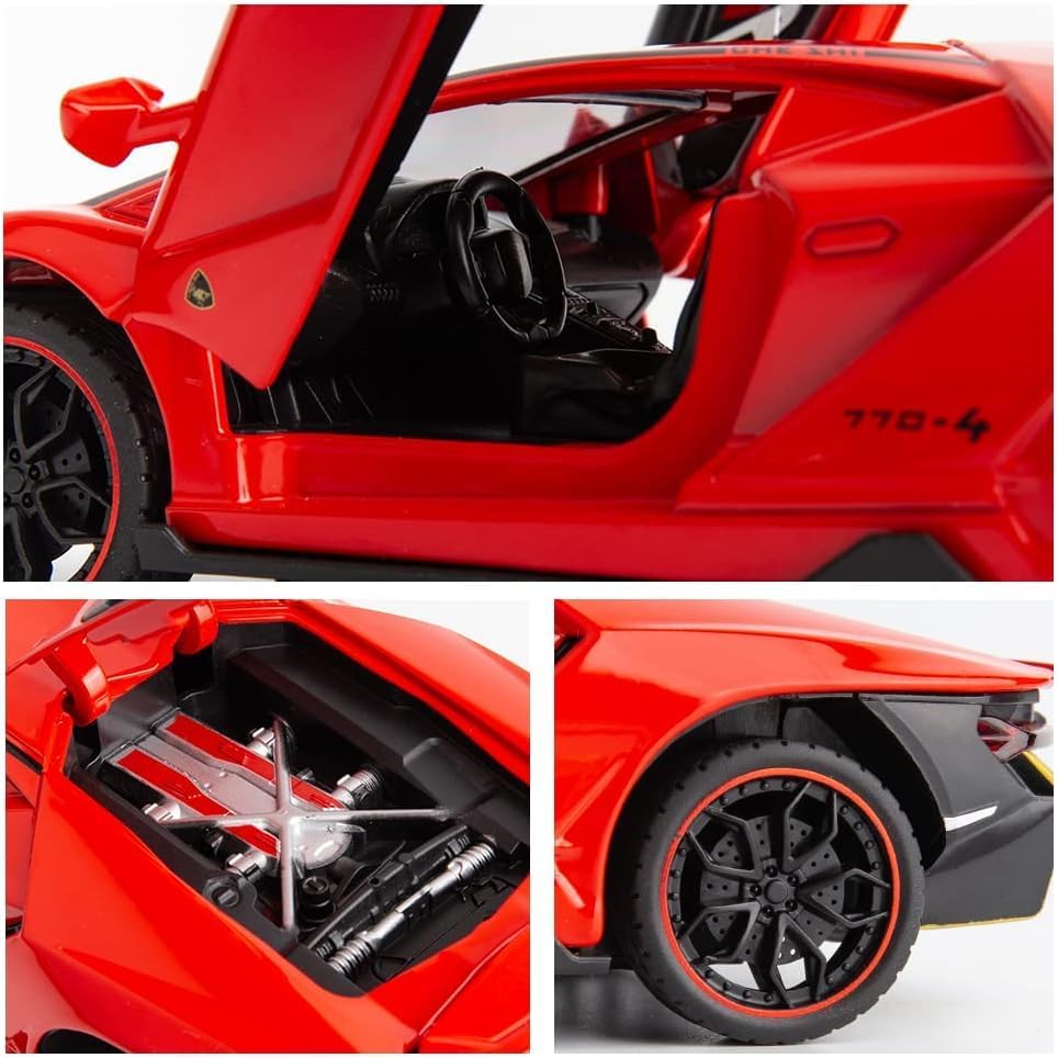 Image of Model Car Compatible for 1 /24 Scale Lamborghini LP770 Alloy Diecast Model Vehicles Pull Back Toy Car with Light and Sound for Kids Boys Gift(RED)