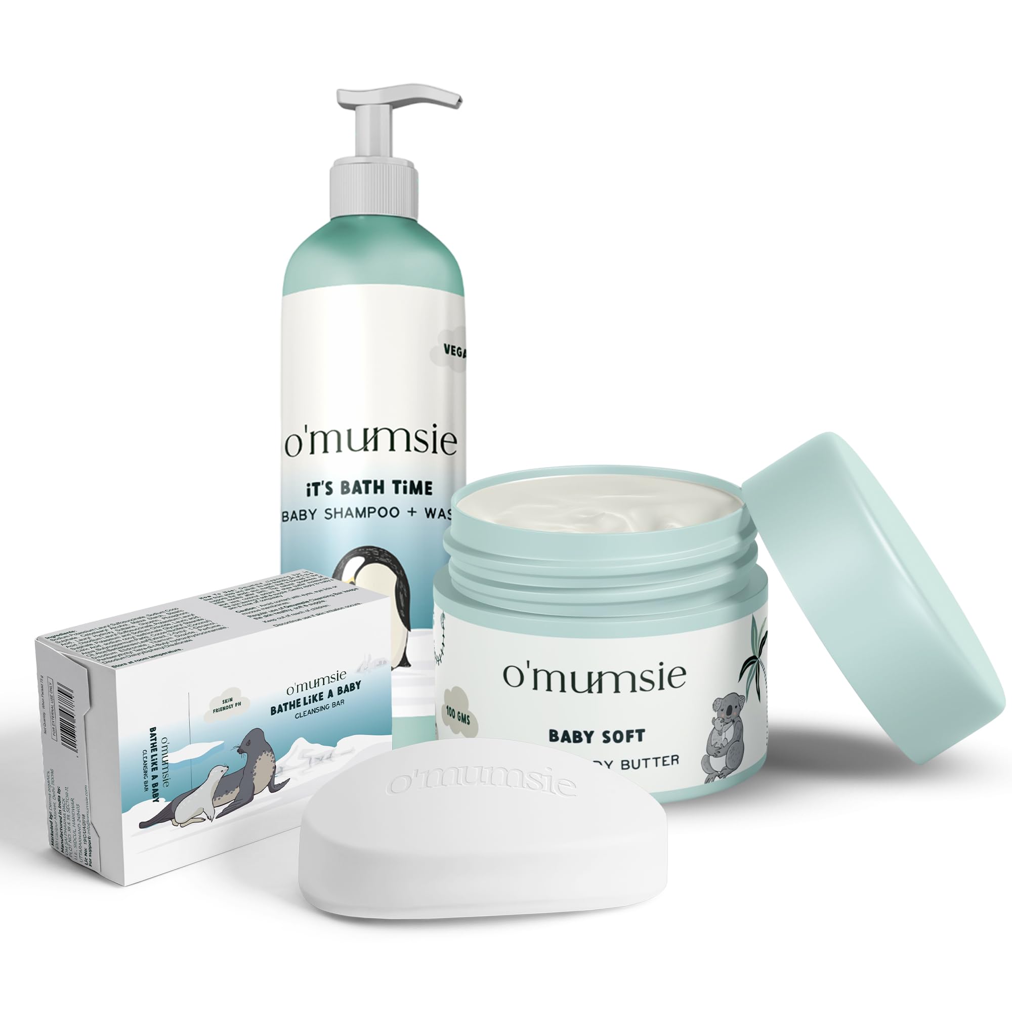 O'mumsie- Baby Care Kit for babies | Baby Shampoo & Body Wash (250 ml), Soft Body Butter (100 gm) + Soap (75 gm | Saver pack