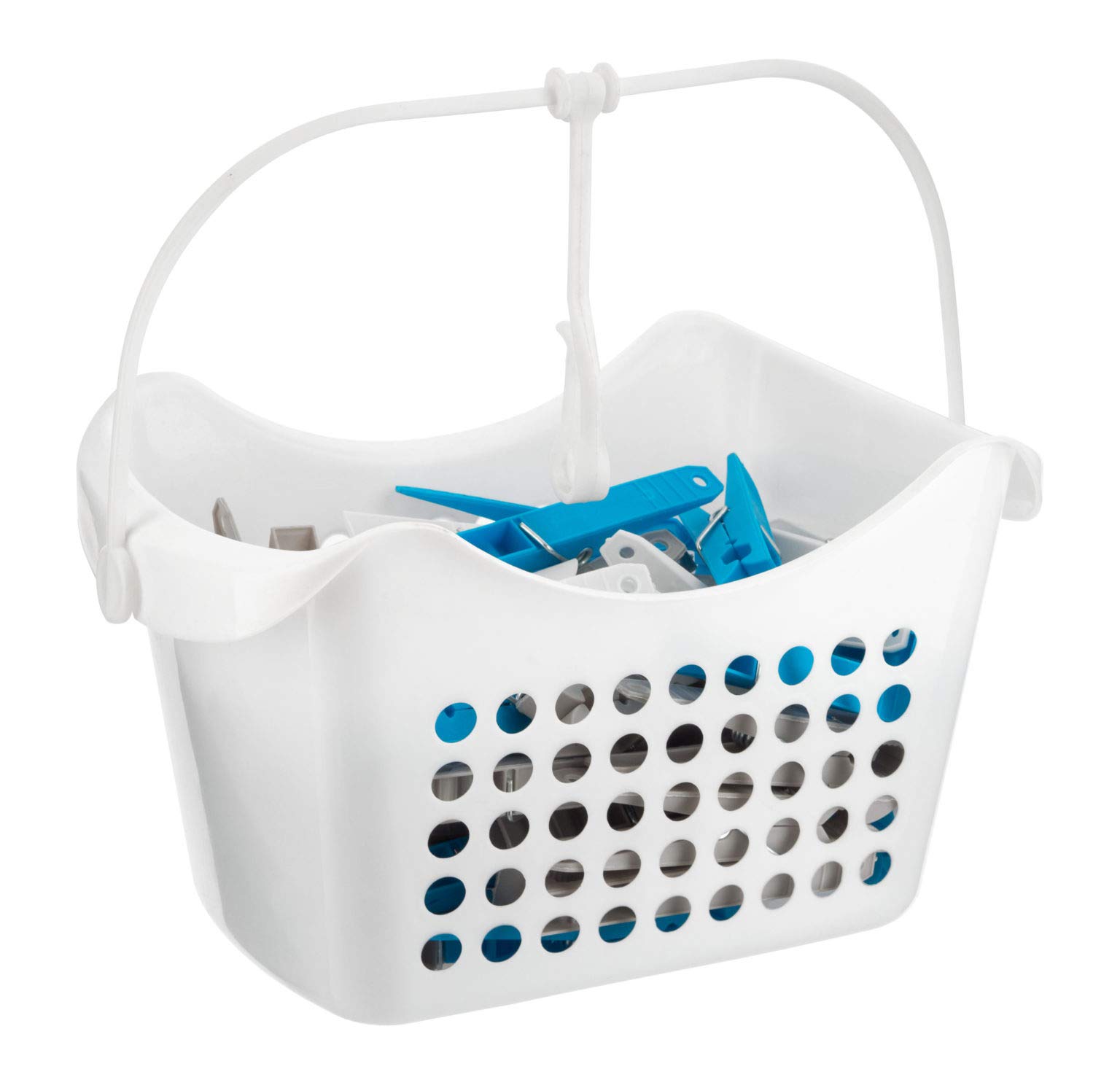 Dlux 50 Pack Peg Basket and Large Pegs Assorted Colours Blue Grey White Clothes Hanging Drying (White)