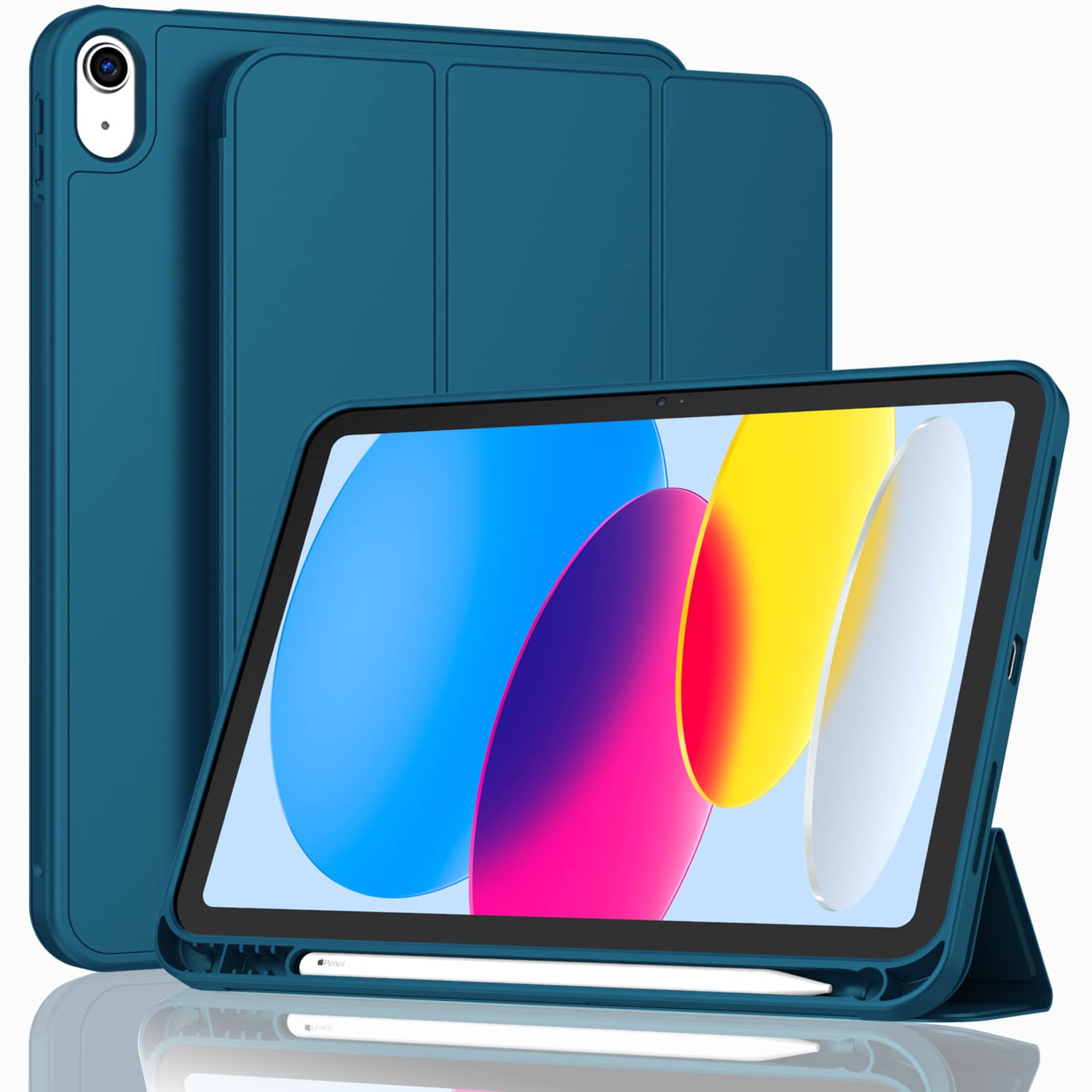 ToaPoia Case for iPad (A16) 11 Inch 2025/iPad 10th Generation 10.9 Inch 2022, Slim Trifold Stand Protective Cover with Pencil Holder and Soft TPU Back,Support Auto Sleep/Wake (Teal)