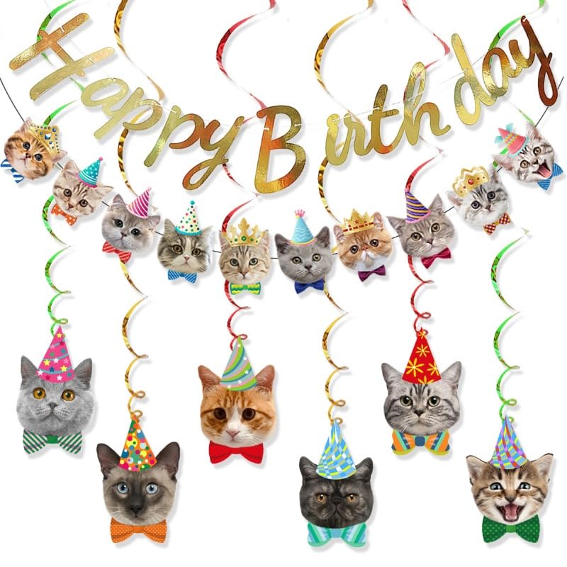 La Mejor Recopilación de Decorados para fiestas del mes. 49 Decoración para Fiesta de Cumpleaños de Gatitos | Artículos para Fiesta de Gatos | Incluye 2 Pancartas Decorativas y 6 Tarjeta Gatitos Tiernos en Adorno en Espiral.