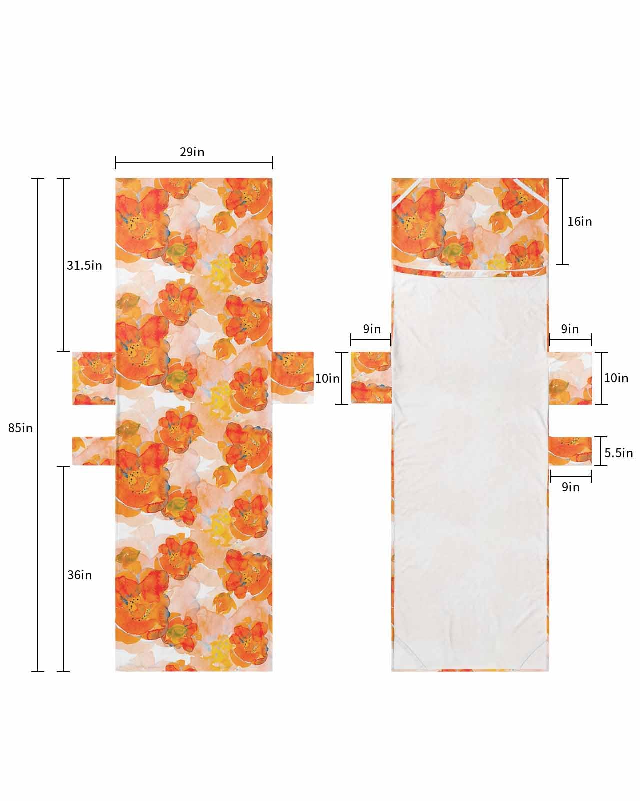 Orange Spring Floral Beach Lounge Chair Towel Cover, Soft Chaise Lounge Towel with Side Pockets Patio Pool Chairs Cover for Beach/Pool Sunbathing 29x85 Summer Botanical Watercolor Flowers