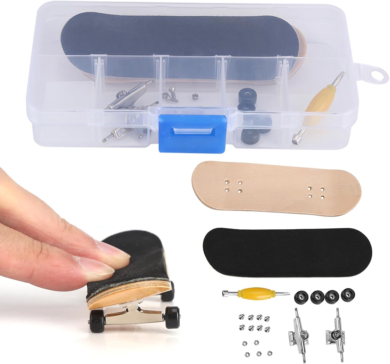 Mini Finger Skateboard - Wooden Finger Board with Smooth Bearings, Maple Wood, Soft PU Pad, Realistic Sway, Portable and Lightweight (Black)