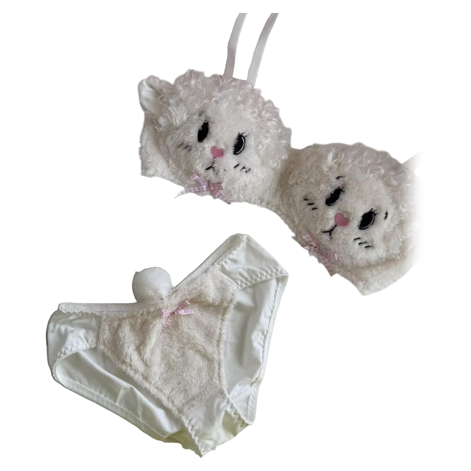 Tsophreniq 2Pieces Anime Lingerie Lovely Soft Underwear Comfortable Plush Bra Panty Set Cartoon Sheep and Panties for Womens Girl Plush Panty Set
