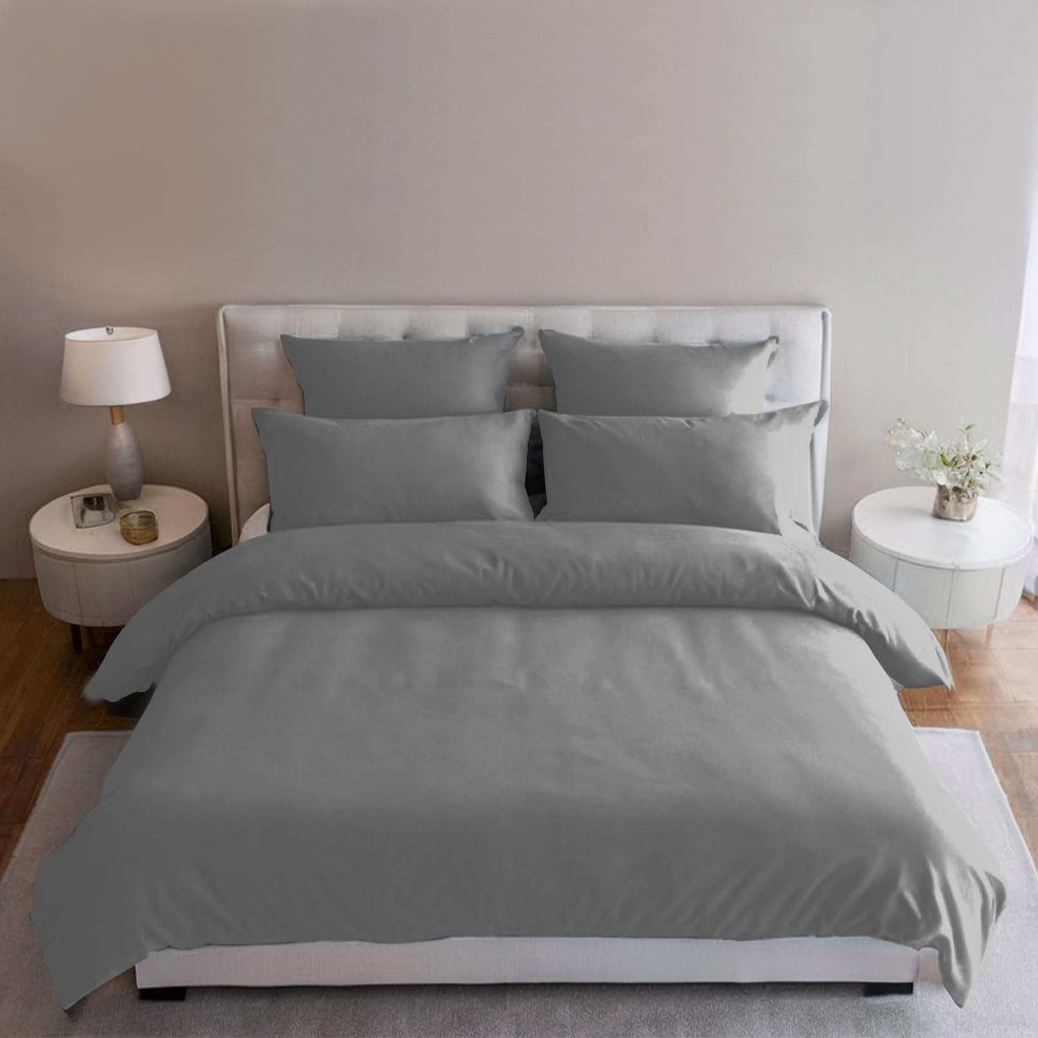 King Size Duvet Cover Set - Hotel Quality King Size Bedding Set (230x220cm) with Matching Pillowcases - Soft Brushed Microfibre Polyester Duvet Cover (Grey, King)