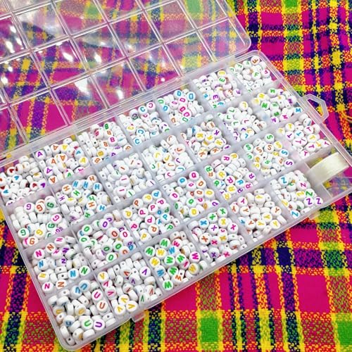 Image of Amaney 1400pcs Colorful Letter Beads 4x7mm Alphabet A-Z Heart White Flat Round Acrylic Beads and Crystal Line for Jewelry Making Bracelets Necklaces Key Chains (Colorful Heart)