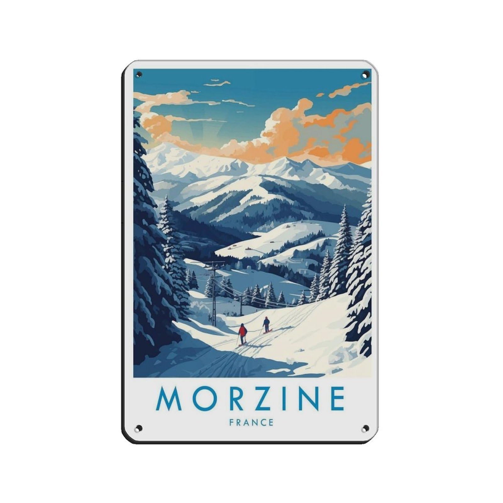 Morzine Travel Poster, France, Travel Decor Tin Sign Vintage Metal Pub Club Cafe Bar Home Wall Art Decoration Poster Retro 8x12inch(20x30cm)