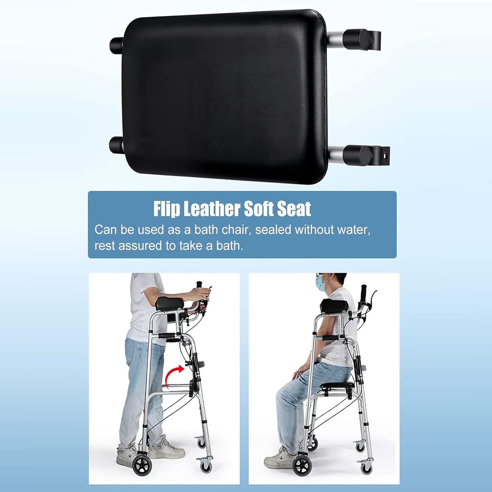 Andador para Ancianos 4 Ruedas, Caminadores De Aluminio Plegables para Mayores, Andadores Vertical para Ancianos con Frenos Y Asiento, Altura Ajustable