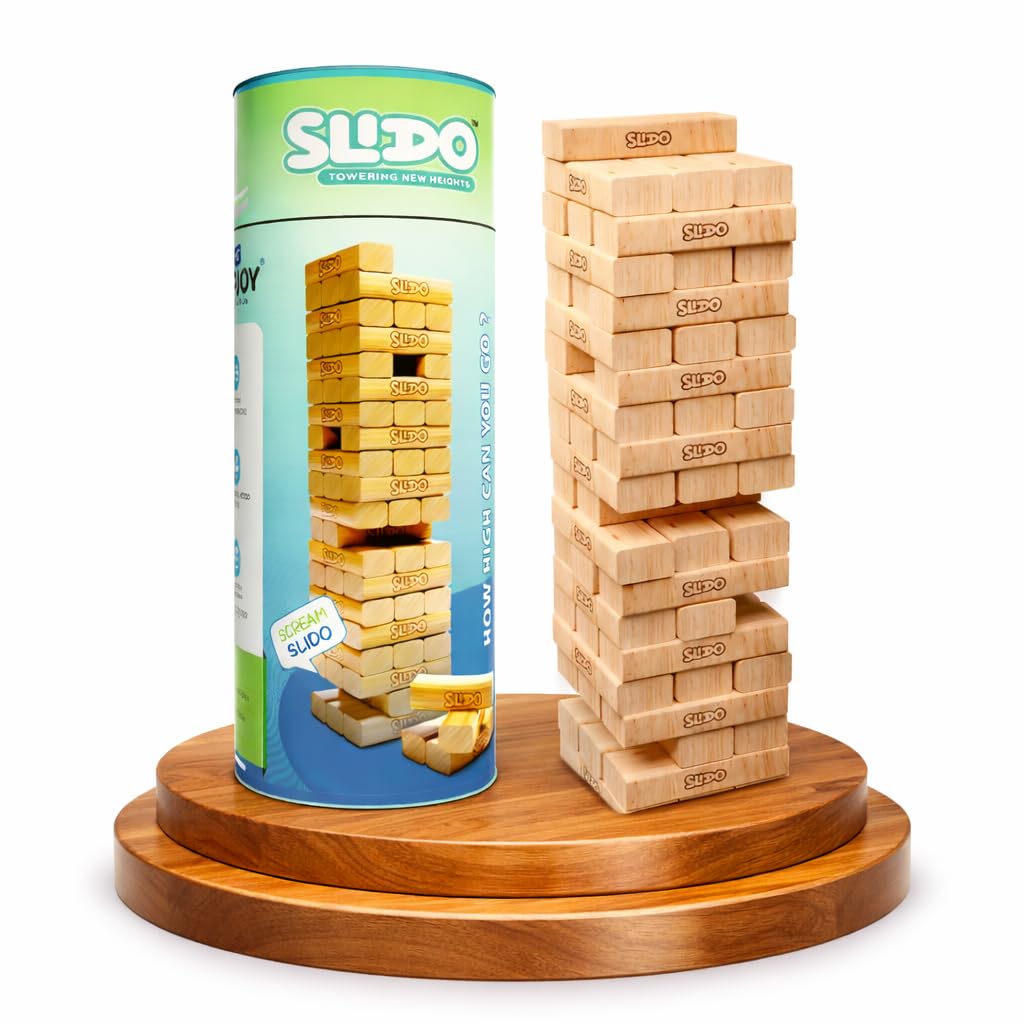 - Clapjoy slido 54 Pcs Wooden Tumbling Tower Game – Indoor Stacking & Balancing Blocks for Kids & Adults – Building Game for Boys & Girls of All Ages – Party & Family Game, Wooden Brain Booster Blocks