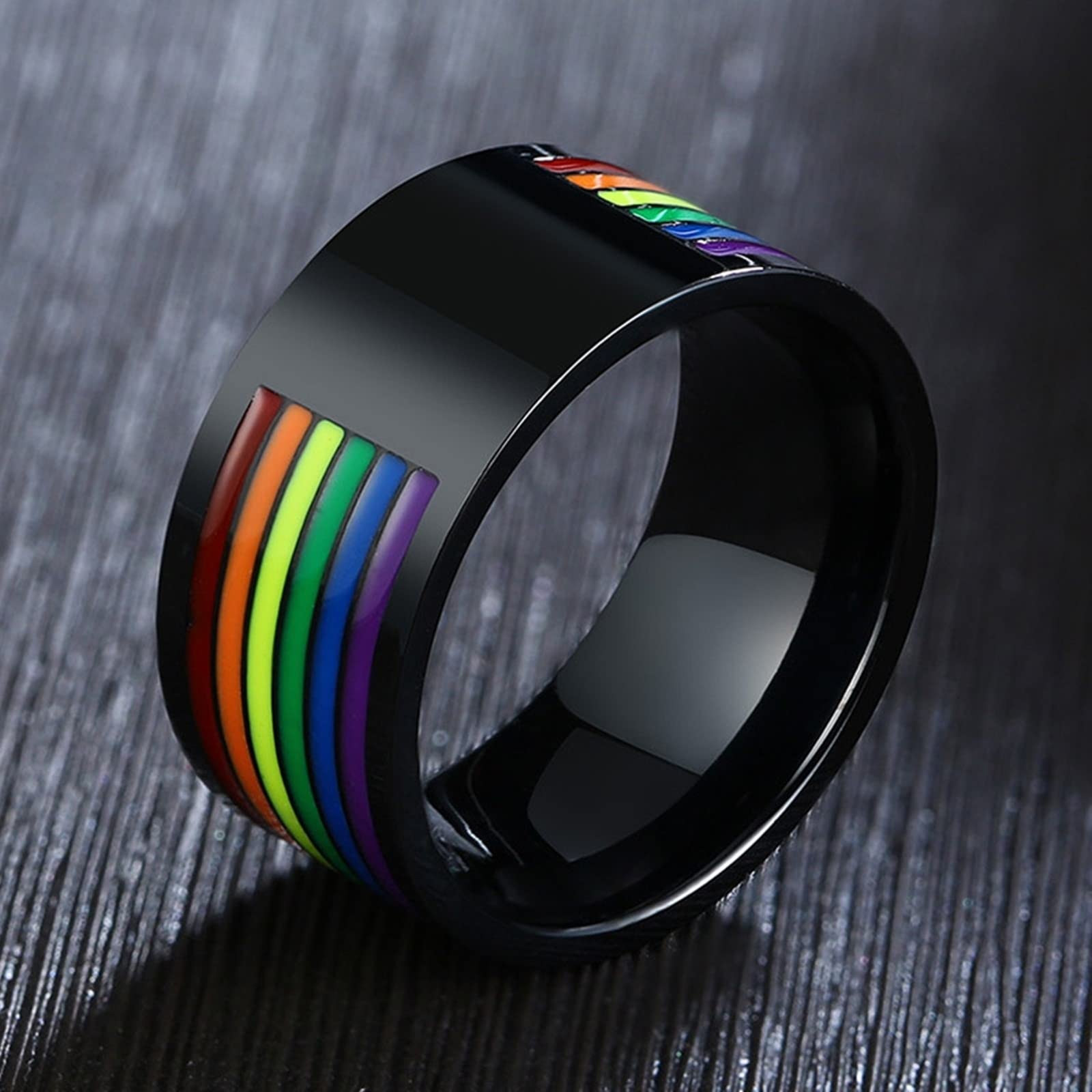 AmDxD Anillo de acero inoxidable, diseño de arcoíris Love, W59 & M56.5, Acero inoxidable, Sin piedras preciosas