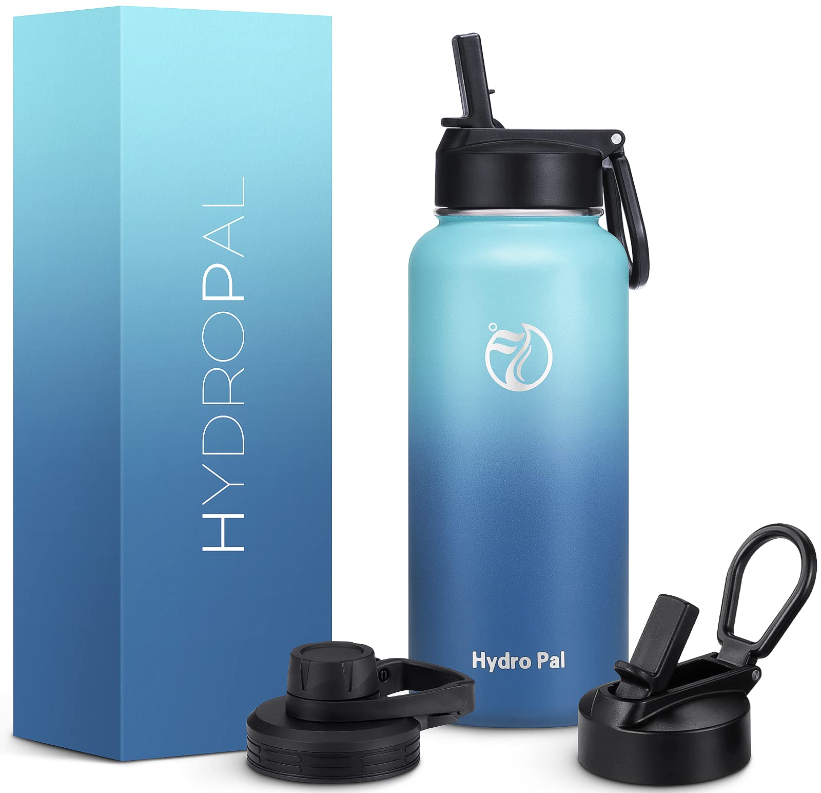 Hydropal Men's Blue Waves Vacuum Insulated Water Bottle 1000Ml Stainless Steel, Bpa Free, Leakproof, 12H Hot 24H Cold, With Straw & Spout Lids For Travel