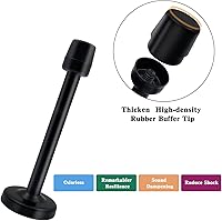 Vista 4 de Topes de puerta largos de 5 pulgadas (4.724 in), tope de puerta negro de acero inoxidable con puntas de goma silenciosas para montaje en pared