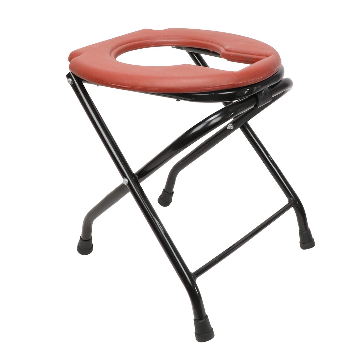 AKB EXPORTSFolding Commode Portable Toilet Seat - Porta Potty and Commode Chair - Comfort Chair Perfect for Camping, Hiking, Trips, Construction Sites, and More (STOOL, Red)