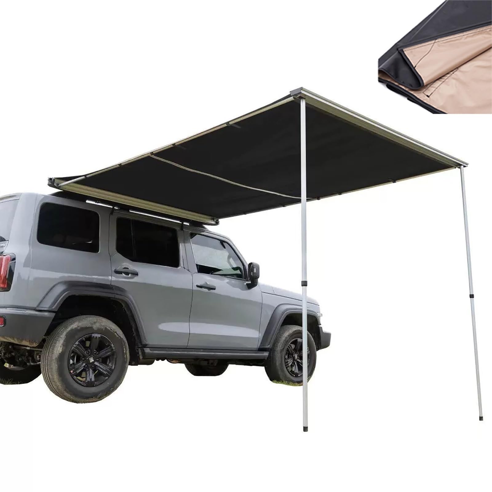 FHRKA Vehicle Awning Overland Camping, Roof Rack Pull-Out Sun Shade, Car Side Awning,Height Adjustable, Weatherproof Tent (Beige 200x200cm/6.6x6.6ft)
