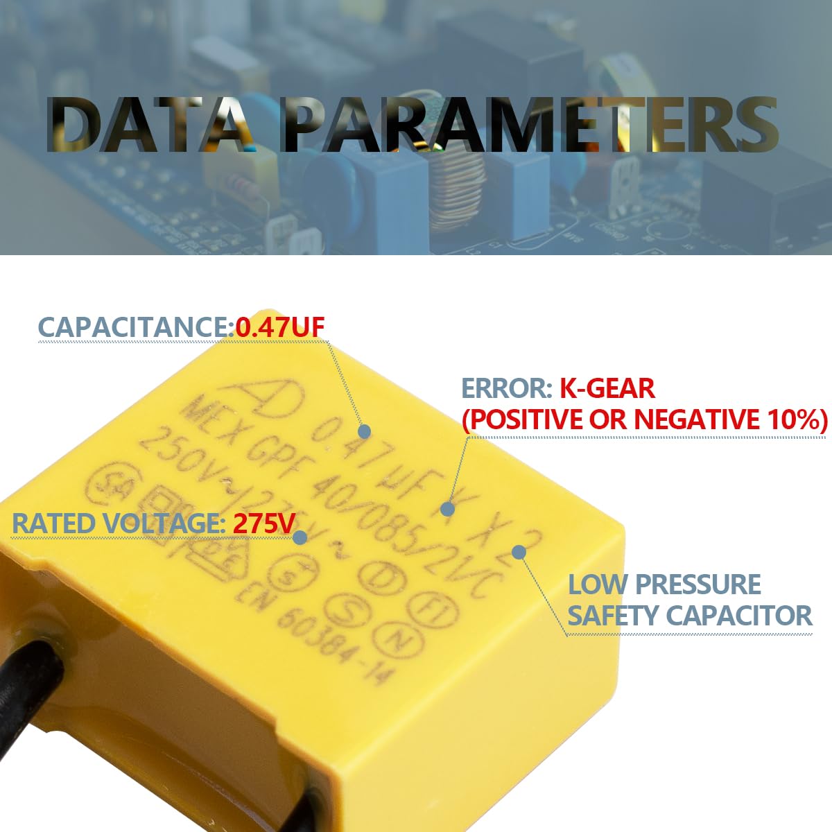 Condensatori di sicurezza X2 275V 0,47uF 10mm 65mm