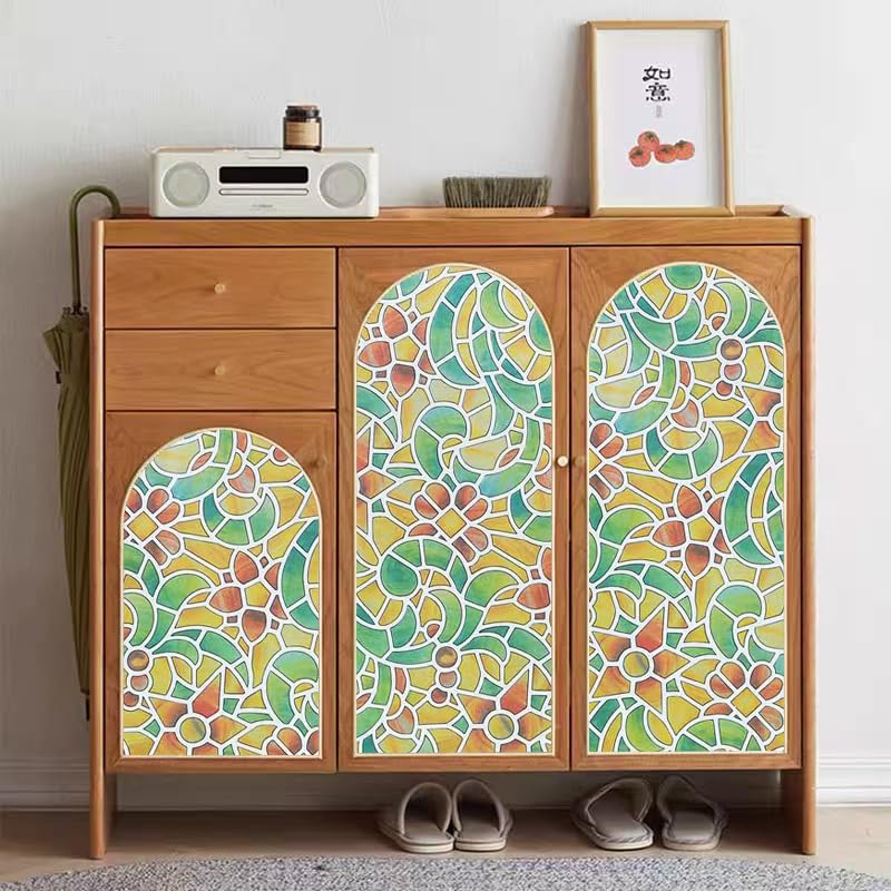 A Roll of Green Window Flower Sticker Touch Paper Kitchen Wall Sticker - Sticker, Waterproof, Moisture-proof PVC Heat-resistant, Tear Resistant, Easy to Cut DIY Decoration (45 * 100CM)