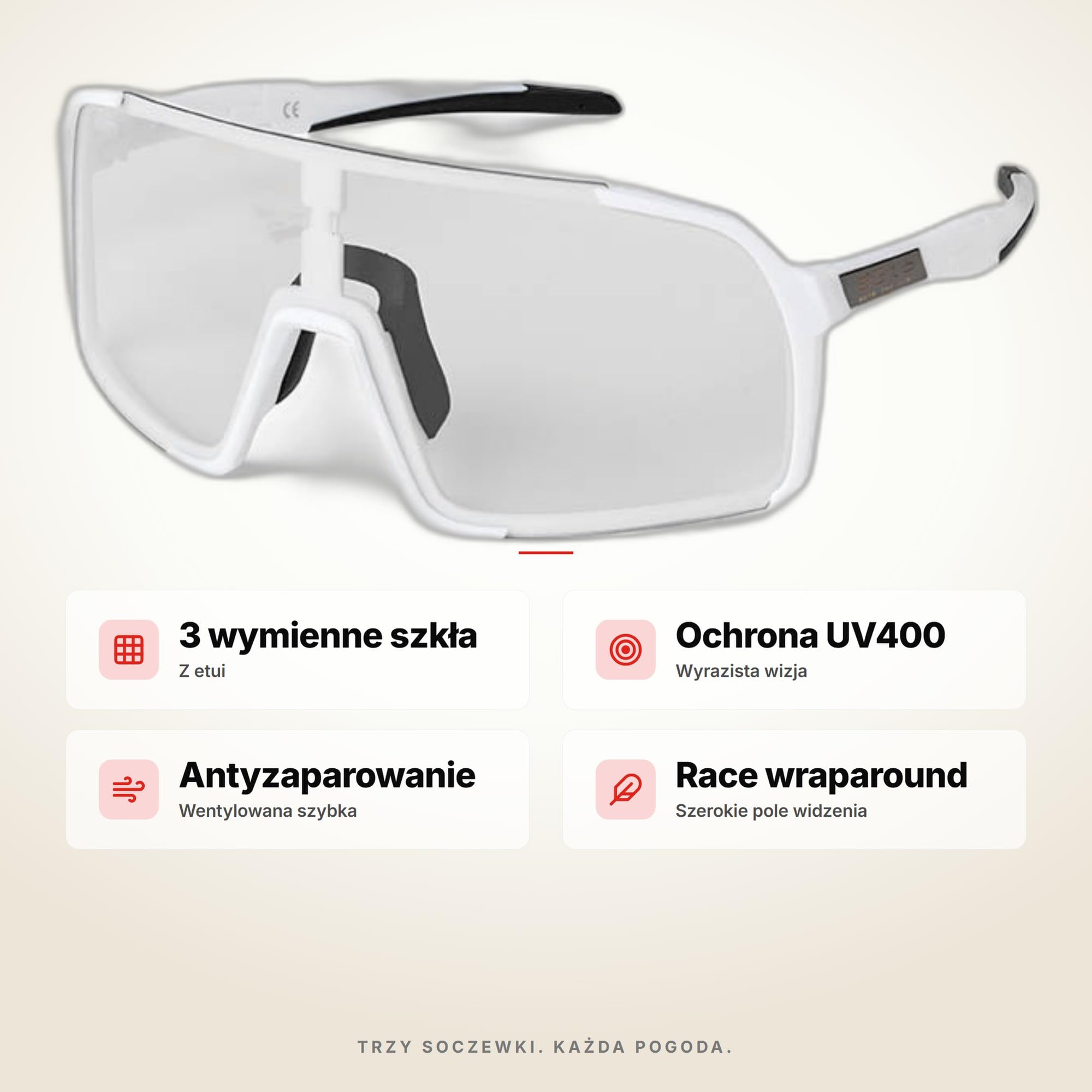 Enzo Okulary Sportowe do Kolarstwa | 3 Wymienne Soczewki w Zestawie | Ochrona UV Wraparound | Okulary Kolarskie dla Rowerów Szosowych MTB i Triatlonu