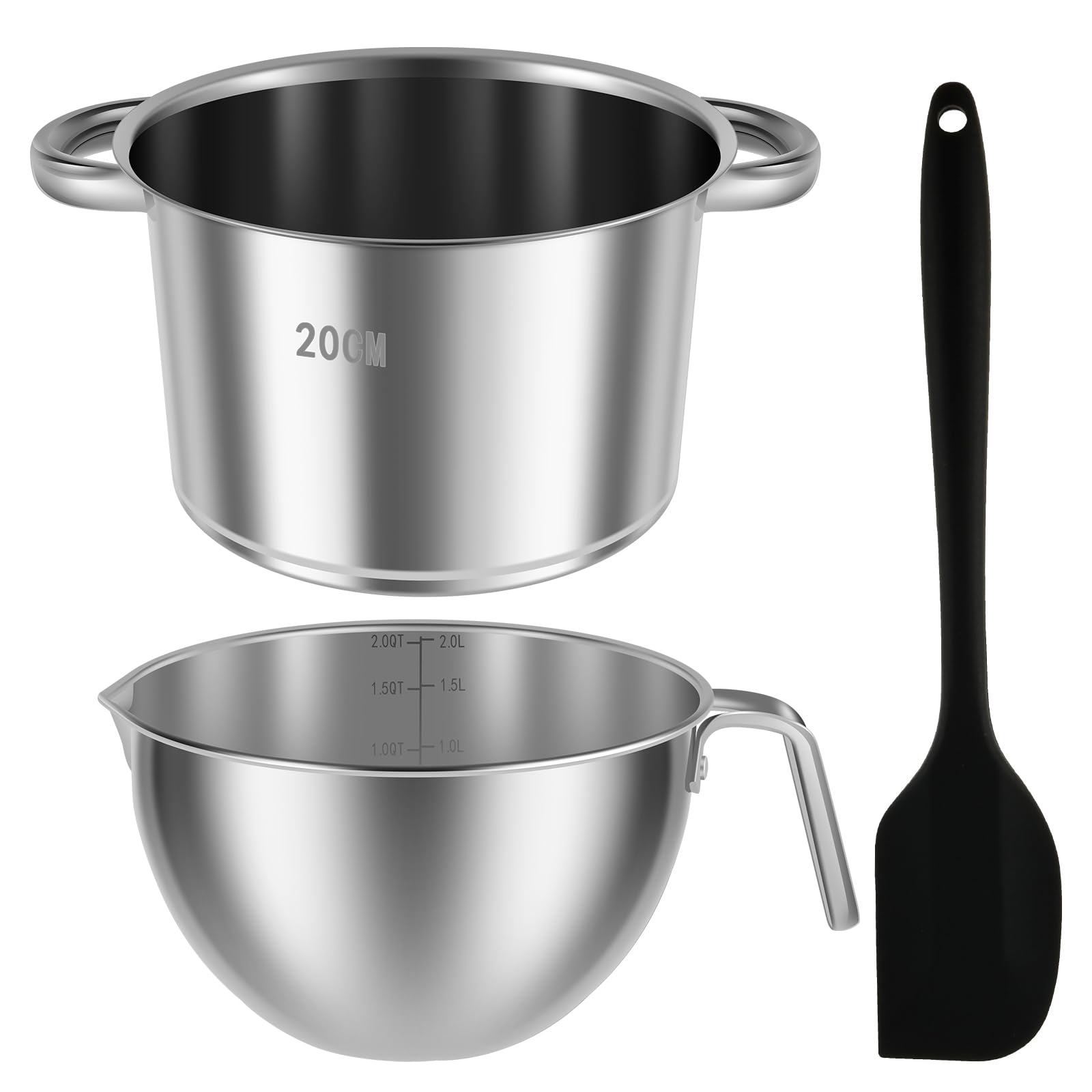Abizarch Sturdy Easy to Use Double Boiler Pot Set with Silicone Spatula 1.82QT Chocolate Melting Pot 2.54QT Stainless Steel Pot for Melting Chocolate Candy Candle(Style 1)