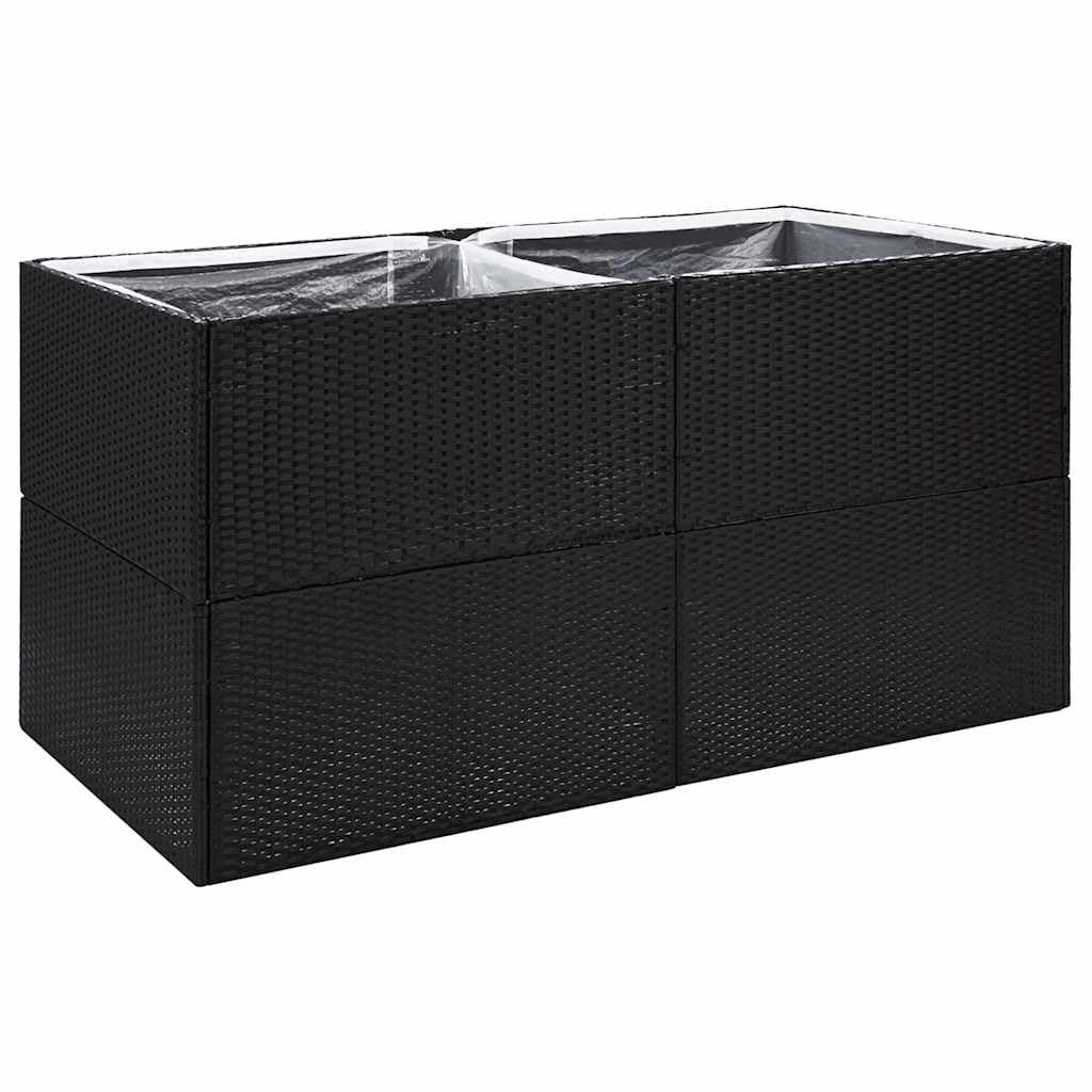 Donica ogrodowa czarna rattan PE 157x80x80 cm duża skrzynia na kwiaty zewnętrzna z otwartym dnem i nylonową wkładką do ogrodu tarasu balkonu