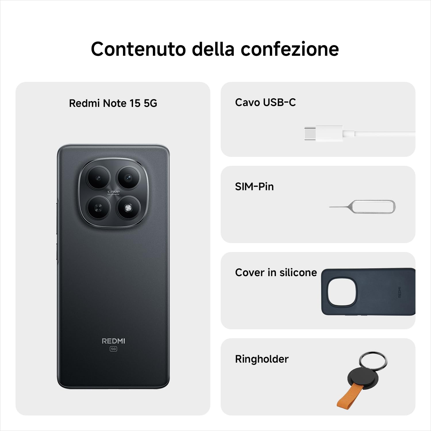 XIAOMI Redmi Note 15 5G, Smartphone 12+512GB, Design ultrasottile, Resistenza IP65, Fotocamera super nitida da 108 MP, Display FHD+ da 6,77", Blu Ghiacciaio, Garanzia 2 anni, Caricatore non incluso