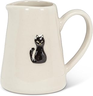 Abbott Collection Cat Mini Jug, 5-Ounce, Stoneware, Ivory/Black