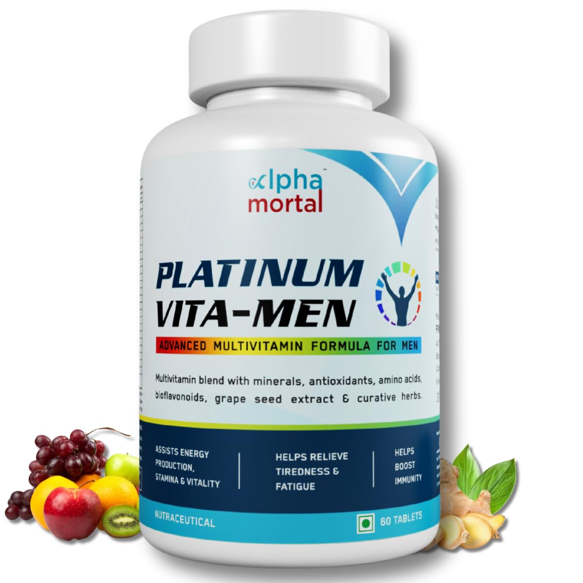 Alpha Mortal Platinum Daily Multivitamin Tablets for Men | Enhances Stamina, Energy, Joint health, Recovery, Endurance | 60 Tablets