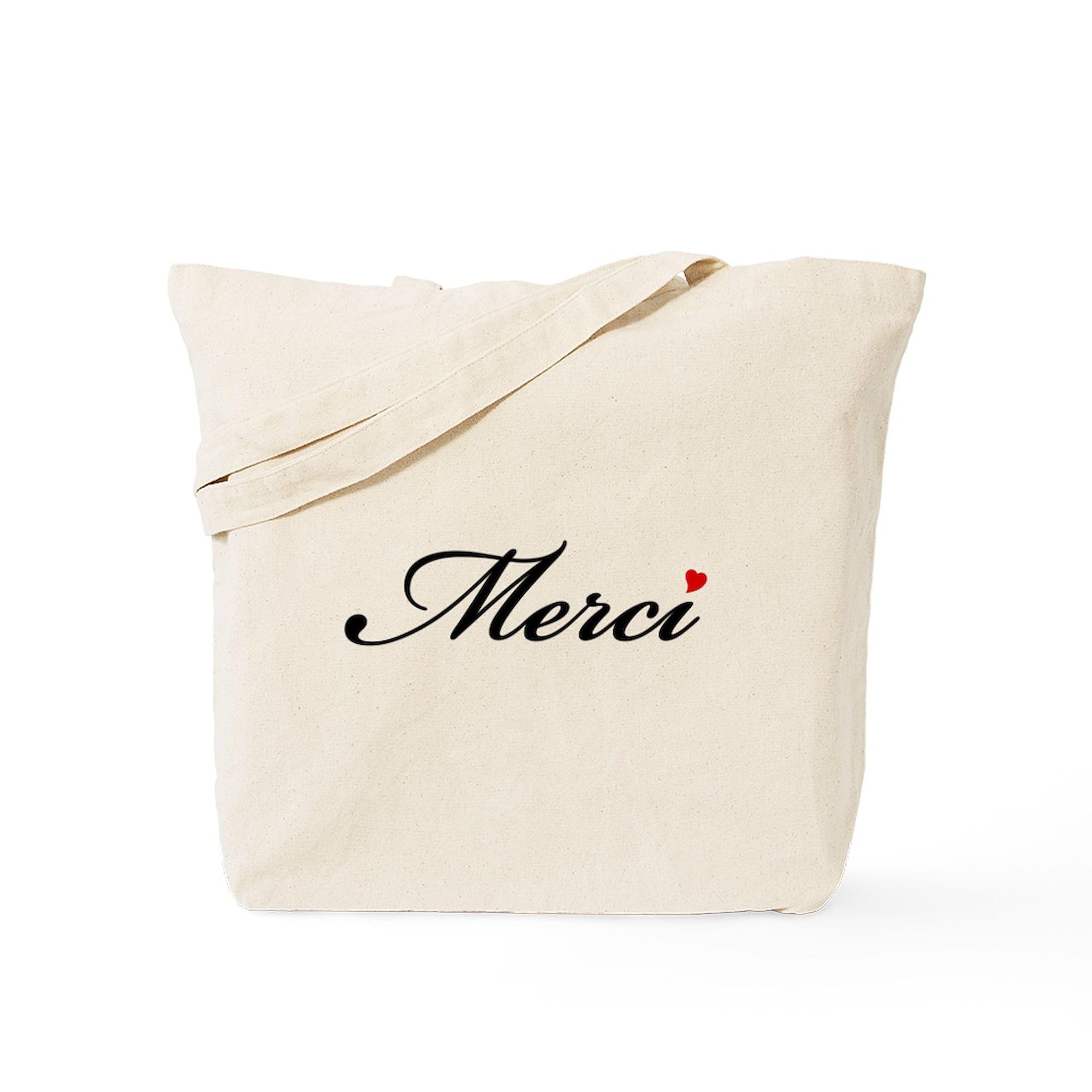 CafePress Merci, French Word Art With Red Heart Tote Bag Natural Canvas Tote Bag, Reusable Shopping Bag