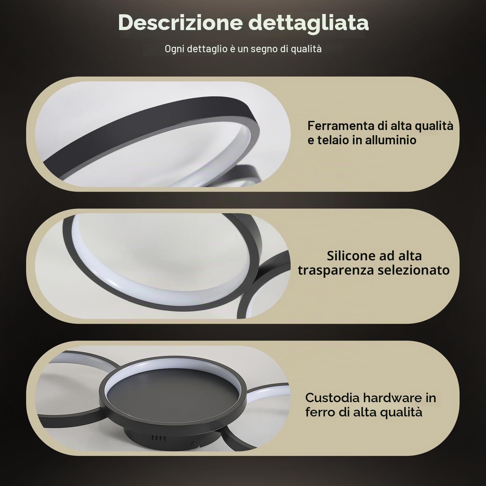 Sky angle Plafoniera LED con App Alexa e Google Home, Luminaria rotonda e dimmerabile - 50W 6000LM regolazione da 3000K a 6000K per soggiorno e camera da letto - 100 cm