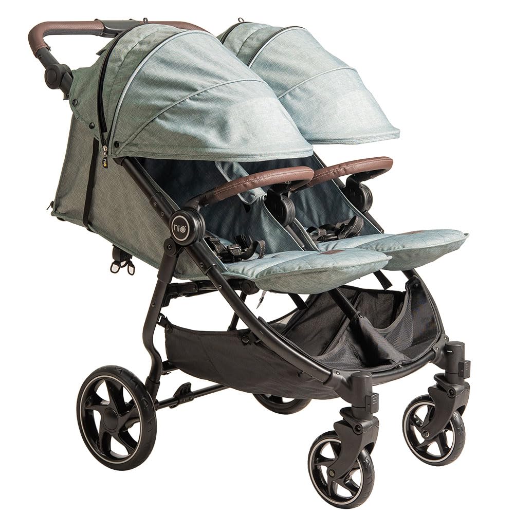 Olmitos - Silla de paseo Gemelar VentTwin+ para bebes - Ligera, Compacta y Versátil opción de carro gemelar - Capazo no incluido - Respaldos y Reposapiés ajustable Chasis de aluminio cuero de nailon