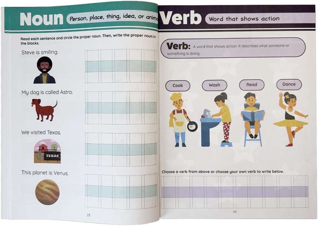 Channie’s Easy Peasy Grammar Workbook Level 1 – Grammar Workbook for Kids Grades 1-3 – Nouns, Verbs, Adjectives & Vocabulary Practice – Homeschool & Classroom