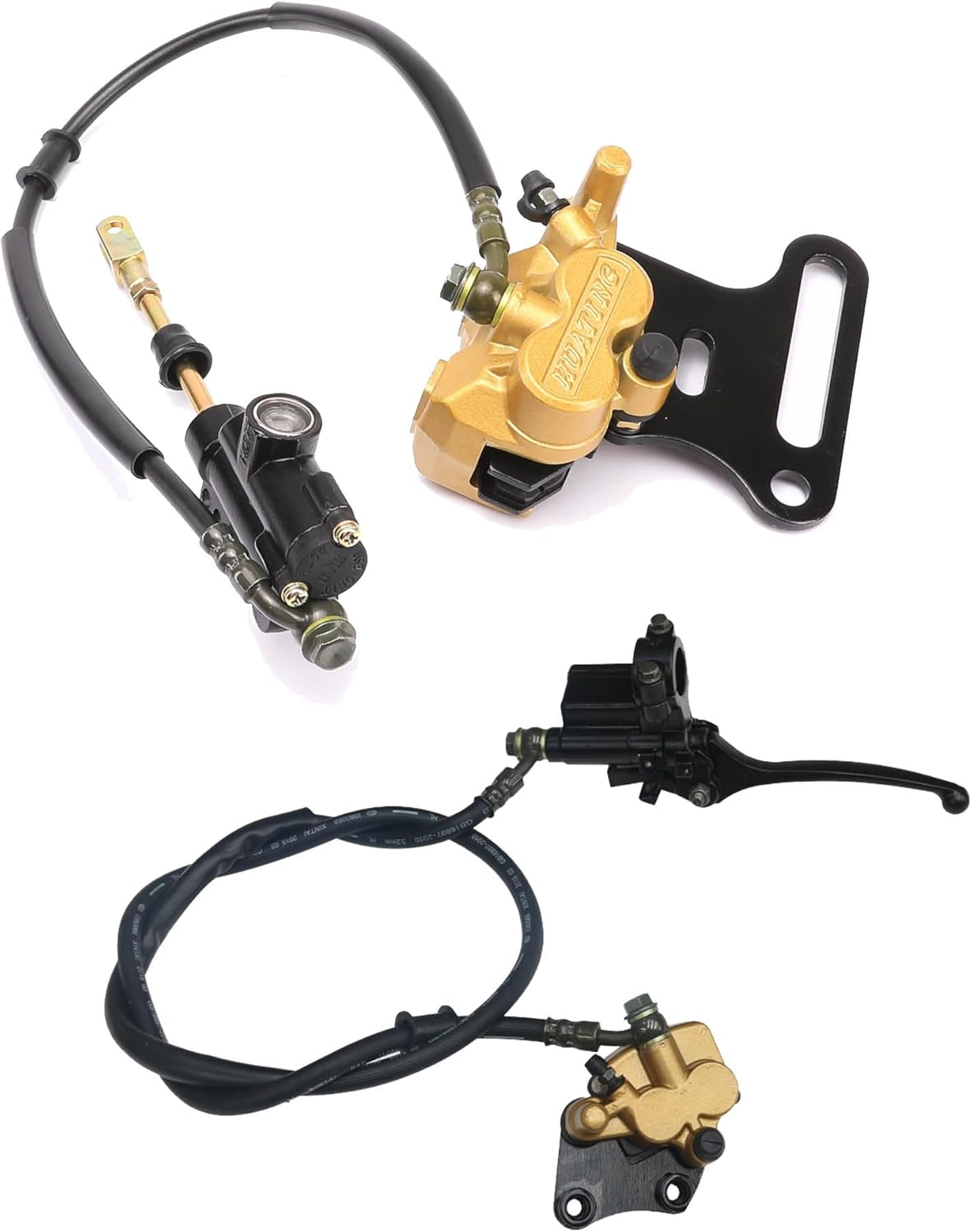 Front + Rear Disc Hydraulic Brake Master Cylinder Caliper Assembly Pad for 70cc 90cc 110cc 125cc 140cc 150cc SSR Apollo RFZ Taotao Coolster Roketa Pit Dirt Bike ATV CRF70 XR70