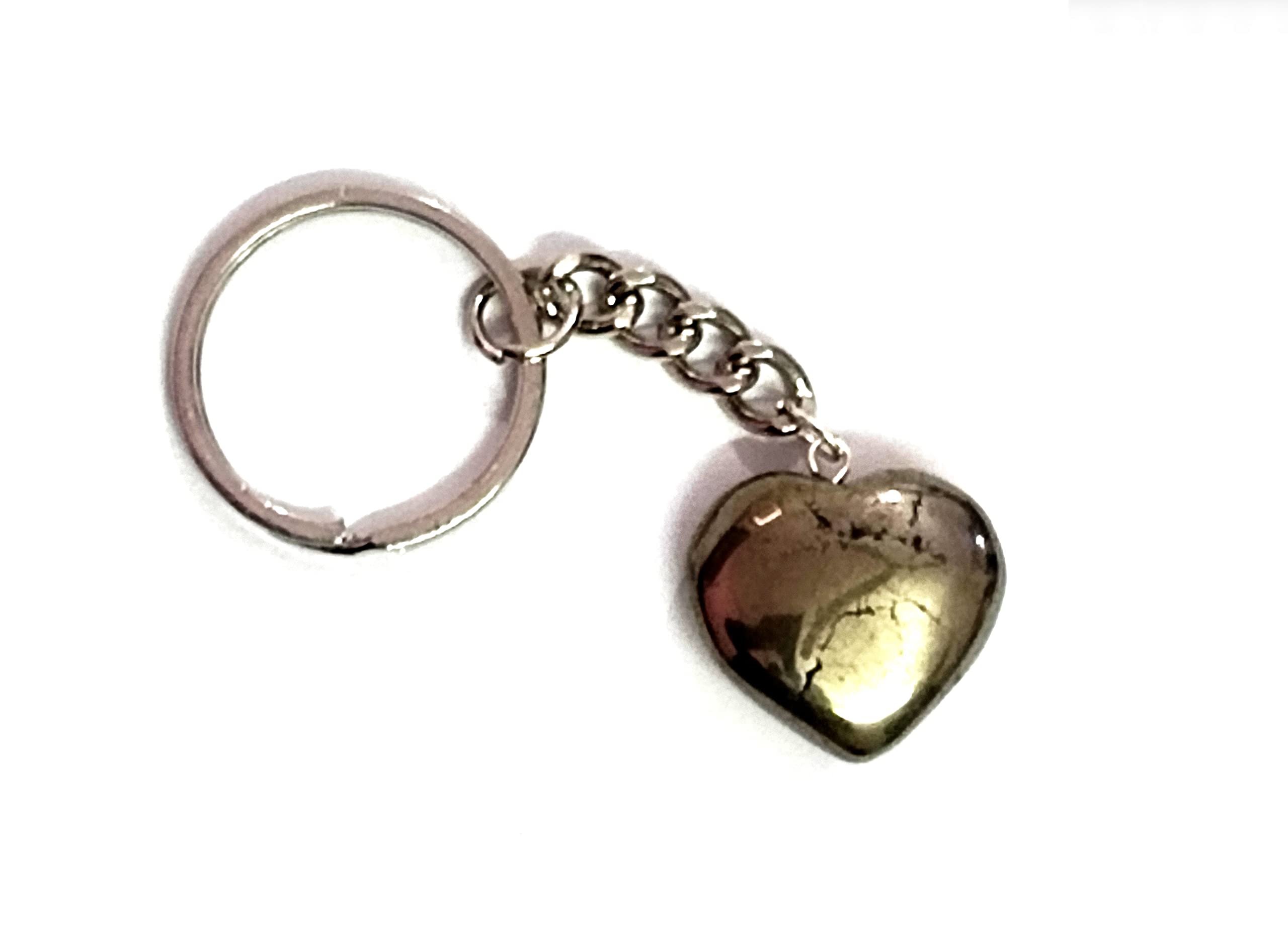 Natural Golden Pyrite Wealth Finance Crystal Heart Shaped Key Chain Key Ring For Chakra And Reiki Healing-image-27