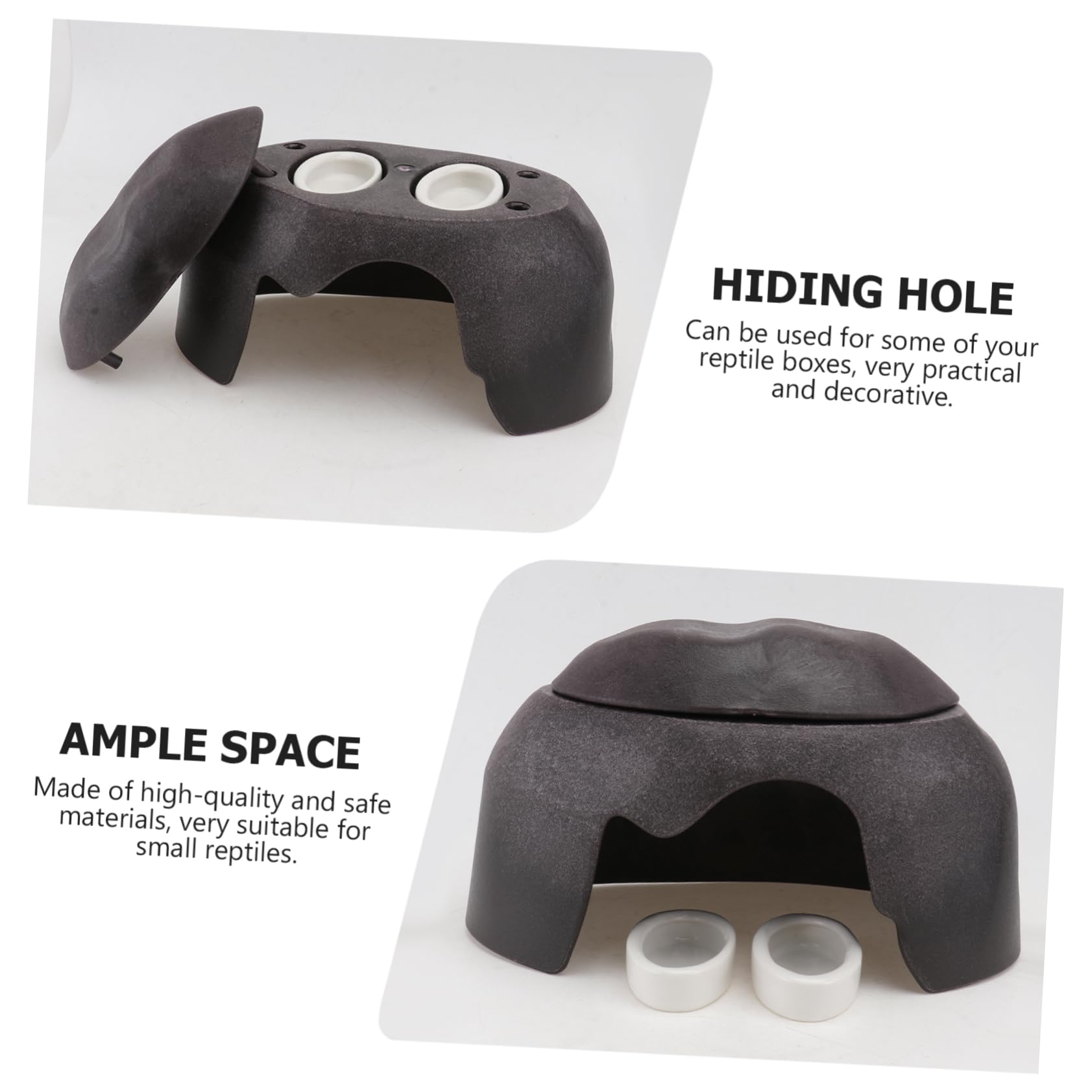 Rifugio Caverna Umidificante per Rettili, 1 Pezzo in Ceramica | Colore Caffè, Design Separabile, Include Ciotola Ceramica, Adatto a Aracnidi e Rettili