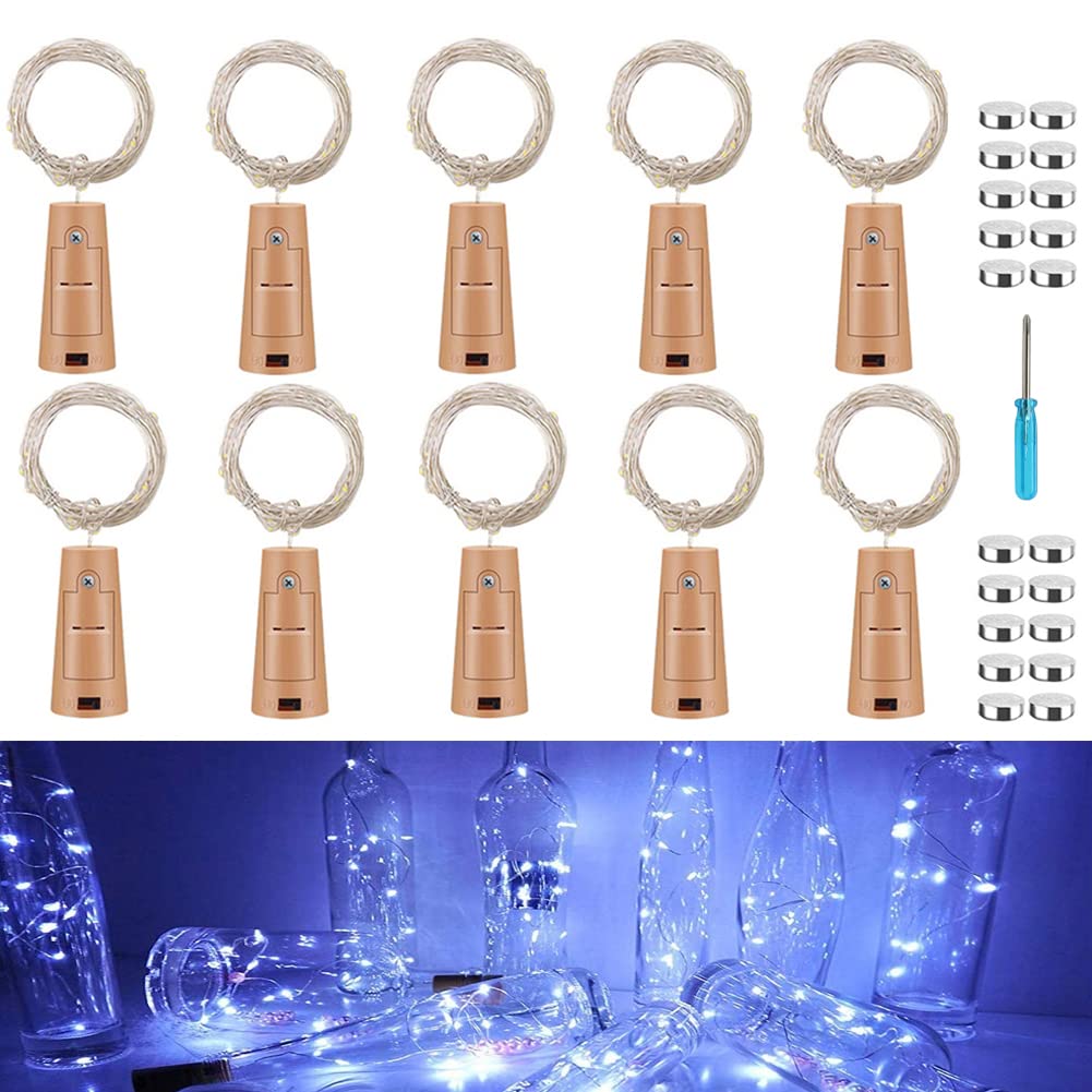 Toifucos 10 Pack Wine Bottle Lights, 20 LED Copper Wire Cork Lights Battery Operated LED String Lights with Cork DIY Fairy Lights for Home, Party, Birthday, Wedding, Festival Decor (White)