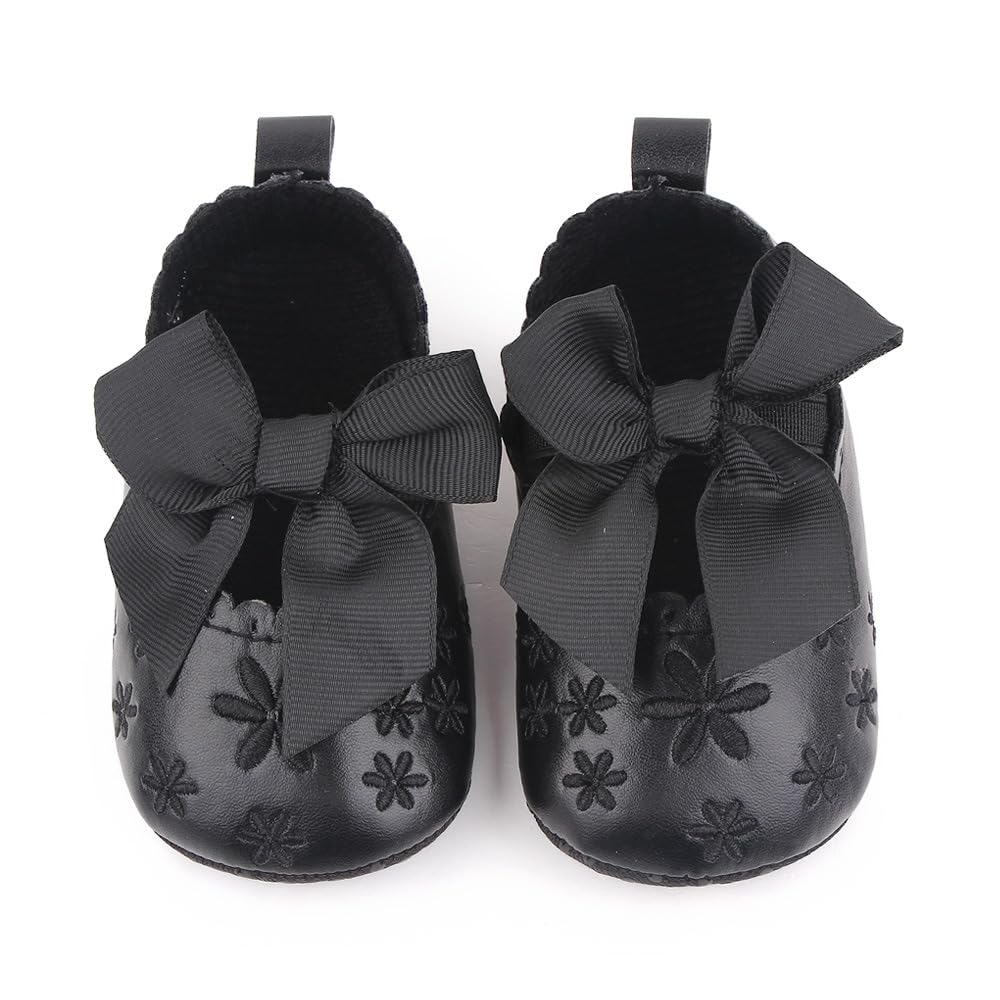 Generic Baby Girl Mary Jane Flats with Bowknot Princess Black 0-6 Months