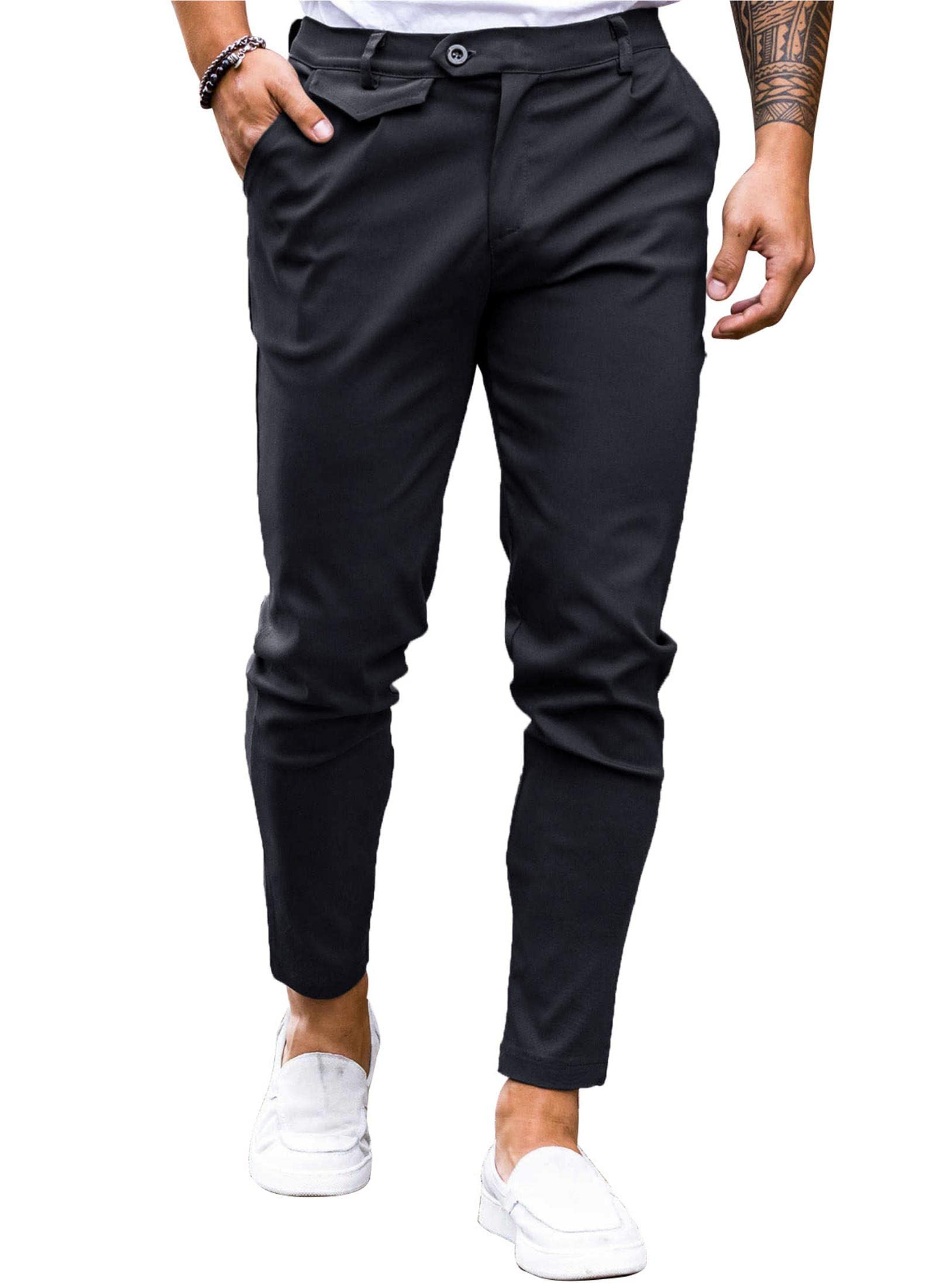 Mens Chinos Slim Fit Pants Flat Front Stretch Skinny Tapered Dress Pants