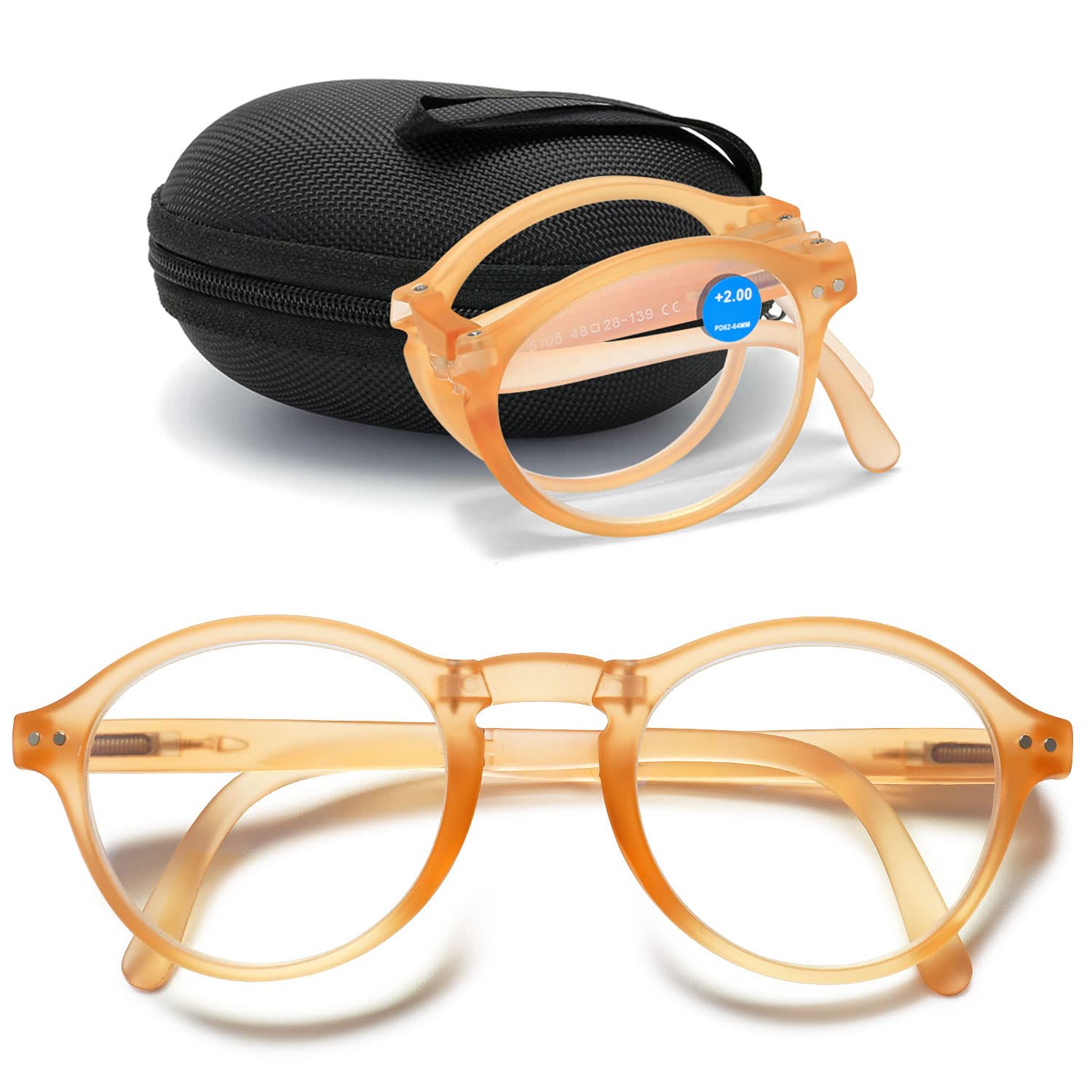 VEVESMUNDO Gafas de lectura plegables para mujer, redondas, retro, vintage, filtro de luz azul, ayuda a la lectura, gafas con funda