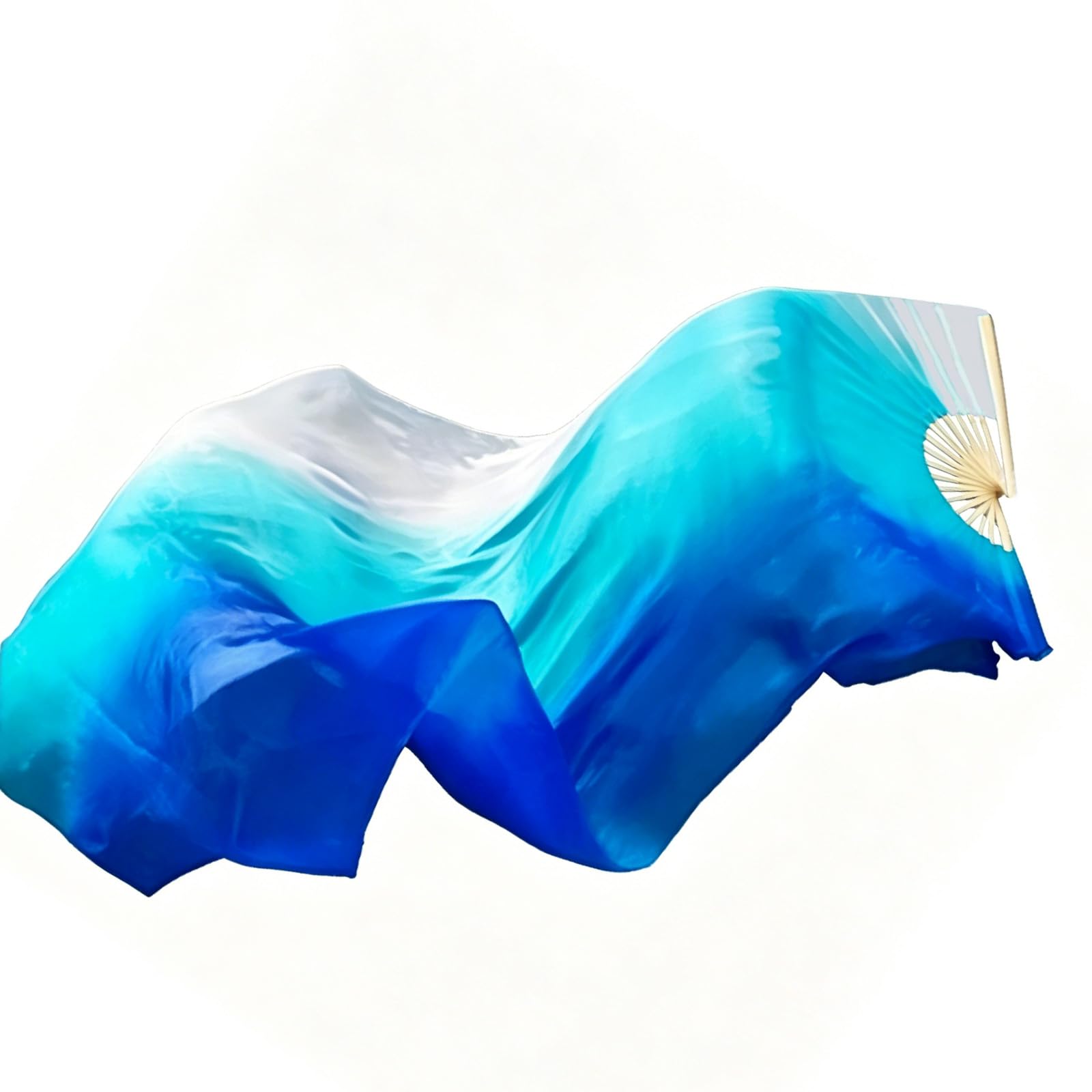 1 Pcs Gradient Blue Dance Props Handfan, 1.5M Foldable Fan Hand Fans Long Streamers Dance Chinese Fans, Folding Fan Suitable for Dancer Stage Performances (Blue White)-image-4