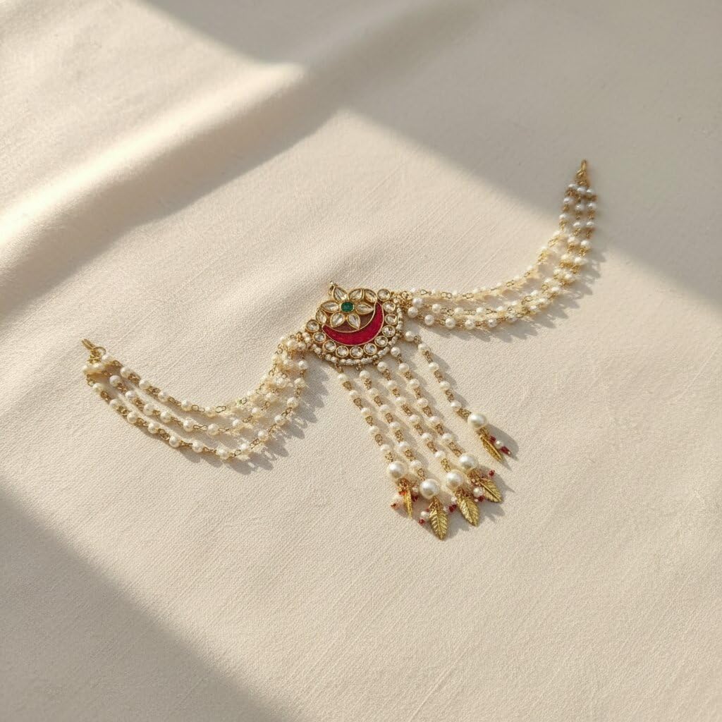 Bridal Kundan Hair Clip with Pearl Drops, Traditional Gold Plated Kundan Passa Hair Clip, Elegant Traditional Hair Accessories for Office, Party, Birthday & Valentine’s Day - 1 Pcs.-picture-21