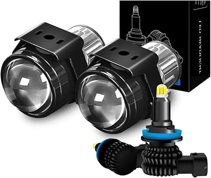 Universal Fog Light Projector Lens 2.5 inch Metal Bi Xenon Lenses Front Bumper Lamp H11 6000K HID Led Bulb Car RetrofitA Lens H11 LED