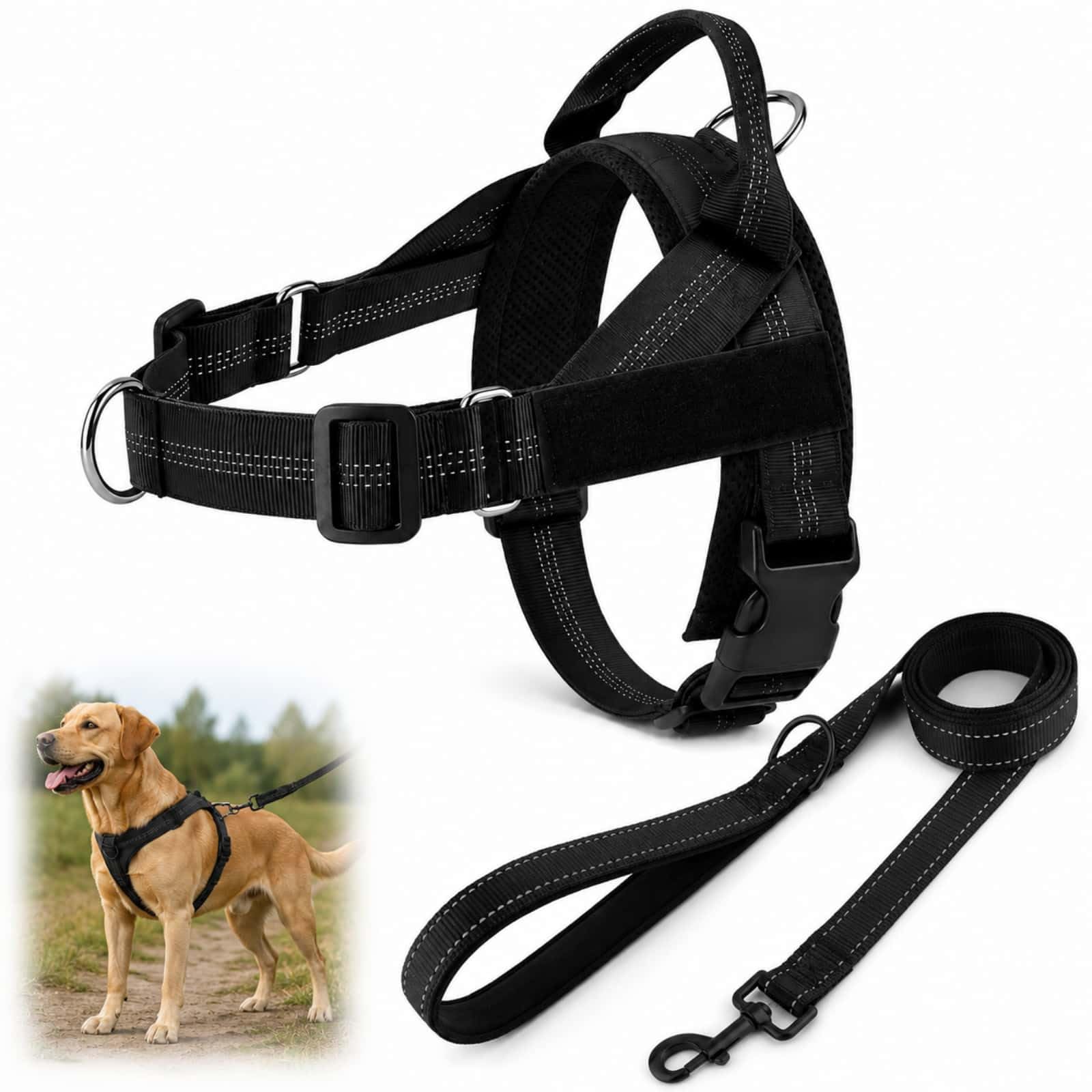 Dog Harness No Pull Adjustable Breathable Front Clip (Black, XS)