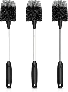 SetSail Bottle Brush of 3 Pack, 14-in Long Stainless Steel Handle Water Bottle Cleaner Brush Non-Slip Grip Bottle Brushes for Cleaning Water Bottles Sport Bottles Coffee Mugs Glasswares Cups, Black