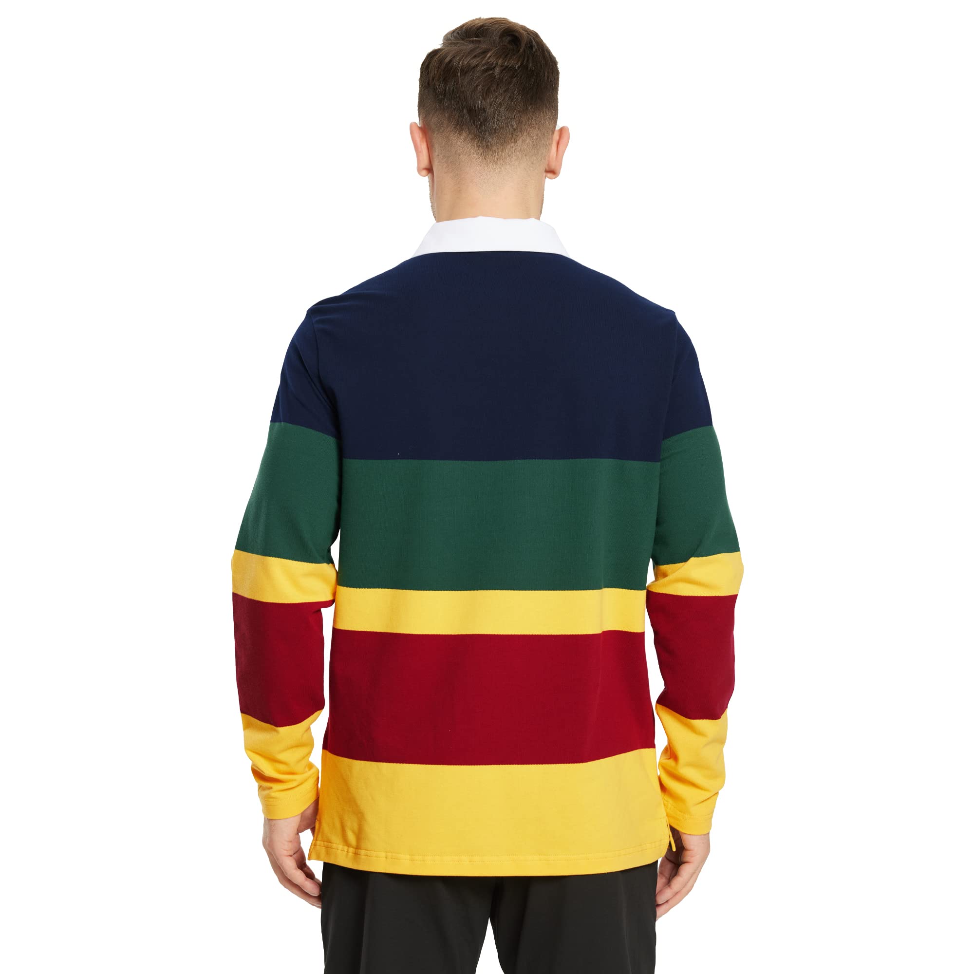 Polo da golf da uomo a maniche lunghe a righe asciutte vestibilità atletica casual a maglia polo per uomo, Colore: giallo marino., L