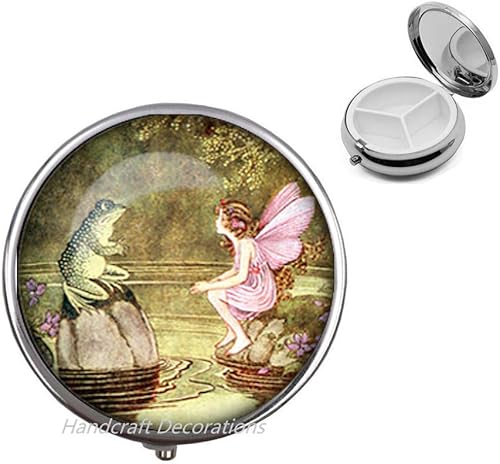 Caja de píldora de rana y hada, caja de píldora de hadas de arte, joyería de hadas, joyería de cuento de hadas, caja de píldora de cúpula de vidrio,