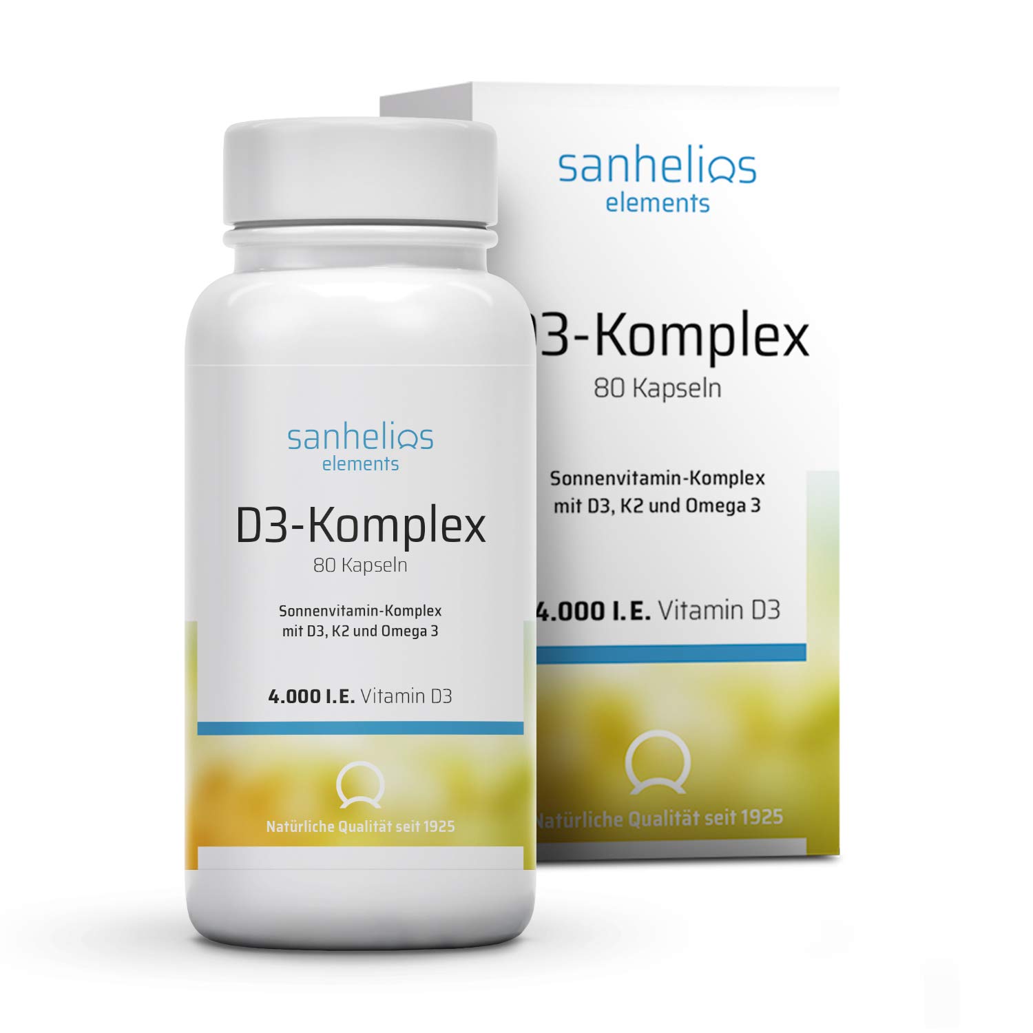 Sanhelios® Sonnenvitamin-Komplex - 4000 I.E. Vitamin D3 + K2 (MK7) & Omega-3 Fettsäuren - 80 Kapseln = 400 Tage rund um versorgt - Nur Premium Zutaten - Hergestellt & geprüft in Deutschland