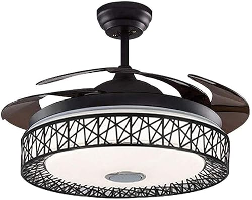 Miniatura 8 de Ventilador de techo de 42 pulgadas con luz y control remoto LED de tres luces retráctiles con altavoz Bluetooth, luz de techo de música para sala de