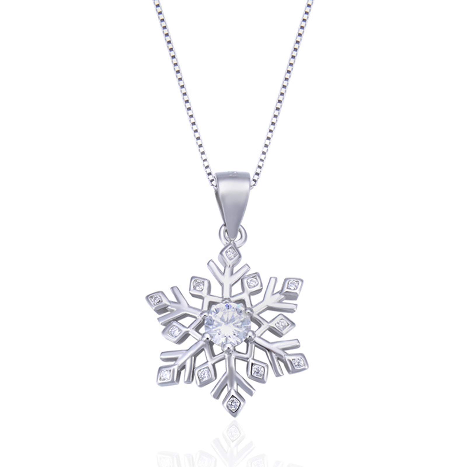 Women's Necklace 925 Silver Snowflake Pendant Clavicle Chain Cubic Zirconia Necklace,