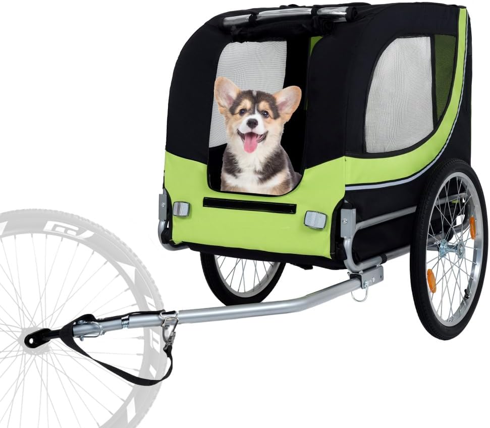 Large Folding Dog Bike Trailer with 66LB Capacity - Durable Steel Frame Pet Carrier for Cycling, Jogging, Camping and Outdoor Adventures - Black and Purple