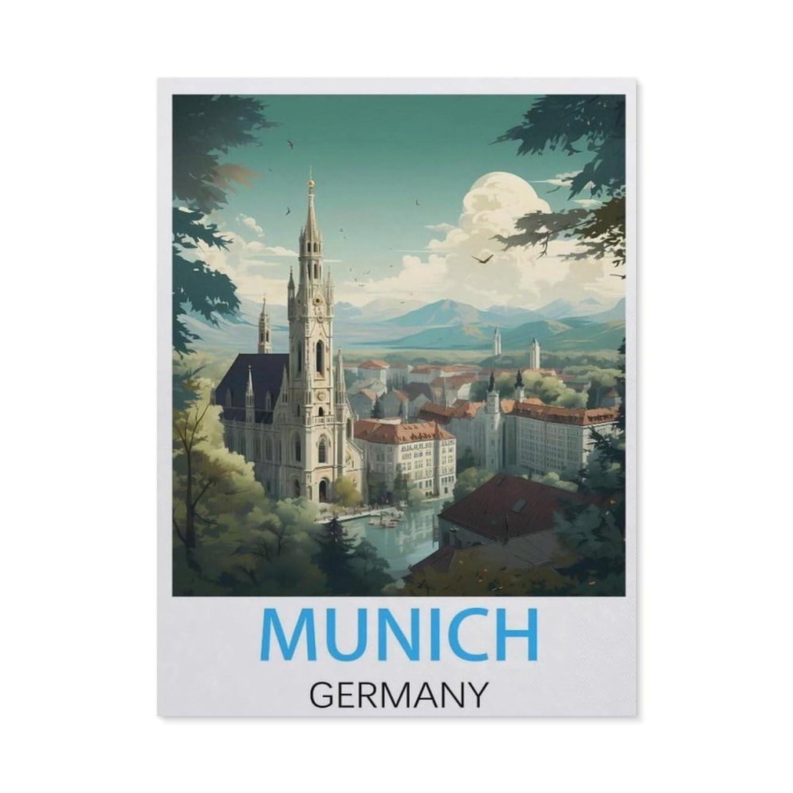 Beayodkp A17 Vintage Travel Poster Munich, Germany，Diy Paint By Numbers For Adults Beginner, Easy Paint By Numbers For Beginner,Acrylic Watercolor Paint By Number For Kids Gift Decor（50X60cm）-Ah39